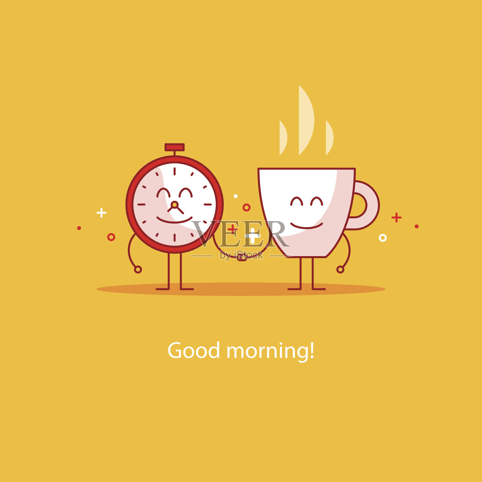 早上好，新的快乐的一天，休息时间热茶，早餐饮料插画图片素材