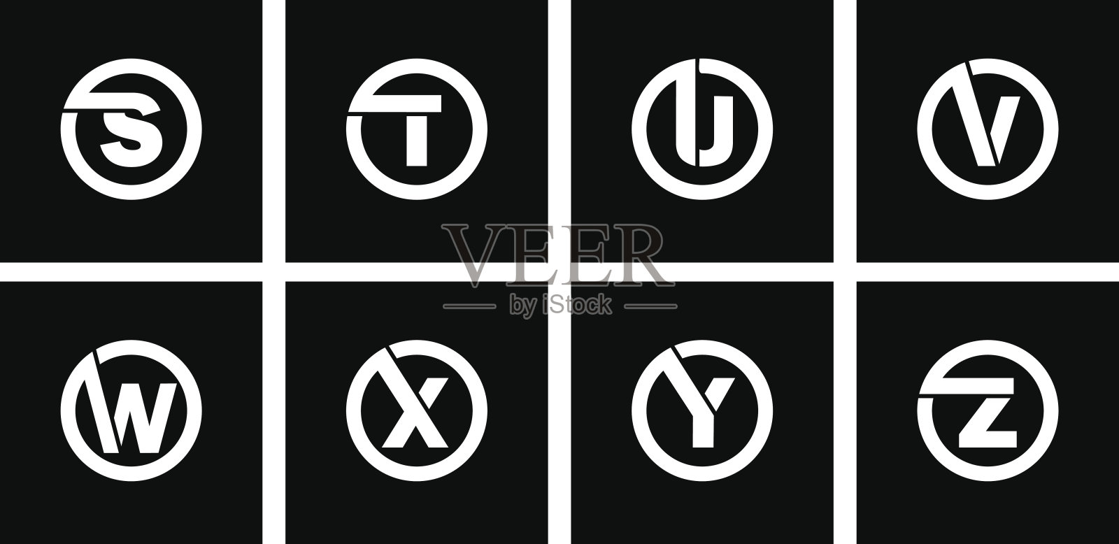 三组模板，大写字母刻在一个宽的白色带圈与阴影覆盖。创造标志，字母组合，标志。设计元素图片