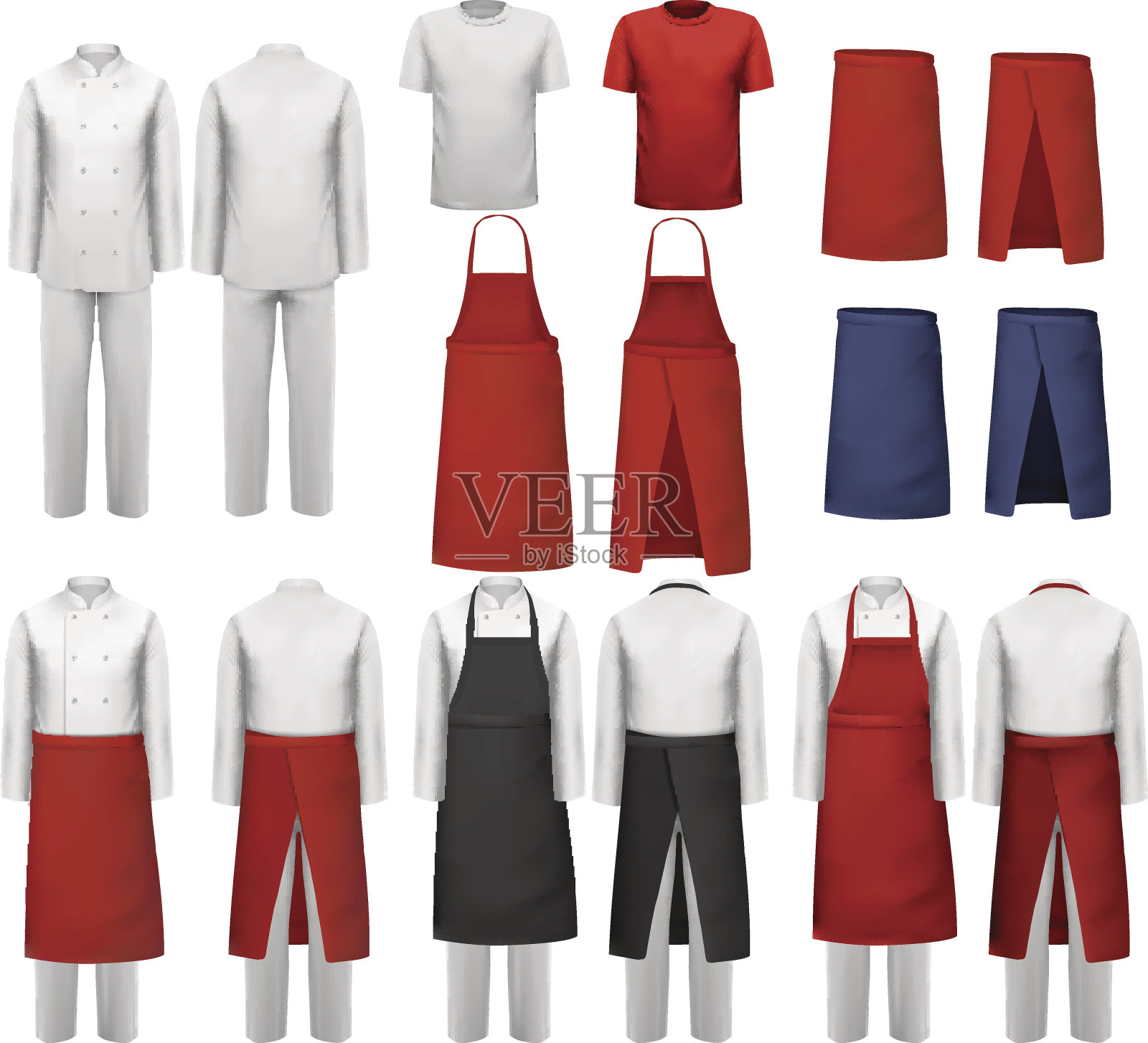 大套的烹饪服装，白色和红色的套装插画图片素材
