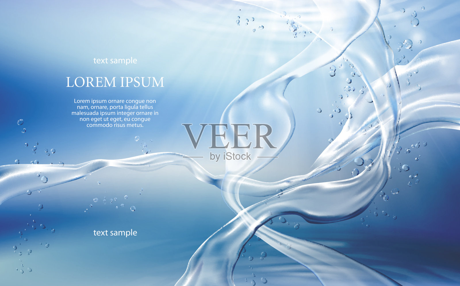 浅蓝色的背景与流动和水晶清澈的水滴设计元素图片