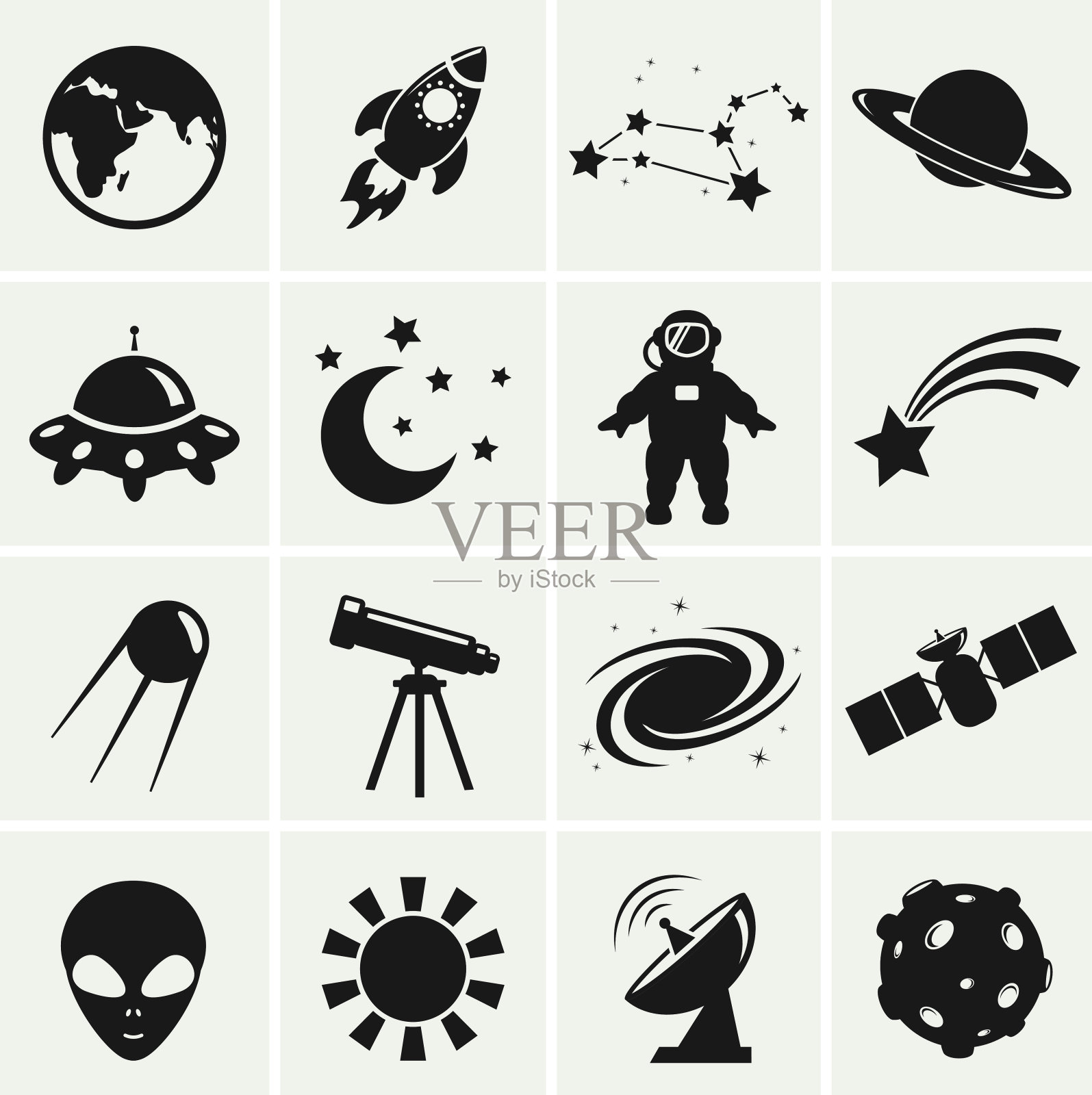 太空和天文学图标。向量集。插画图片素材