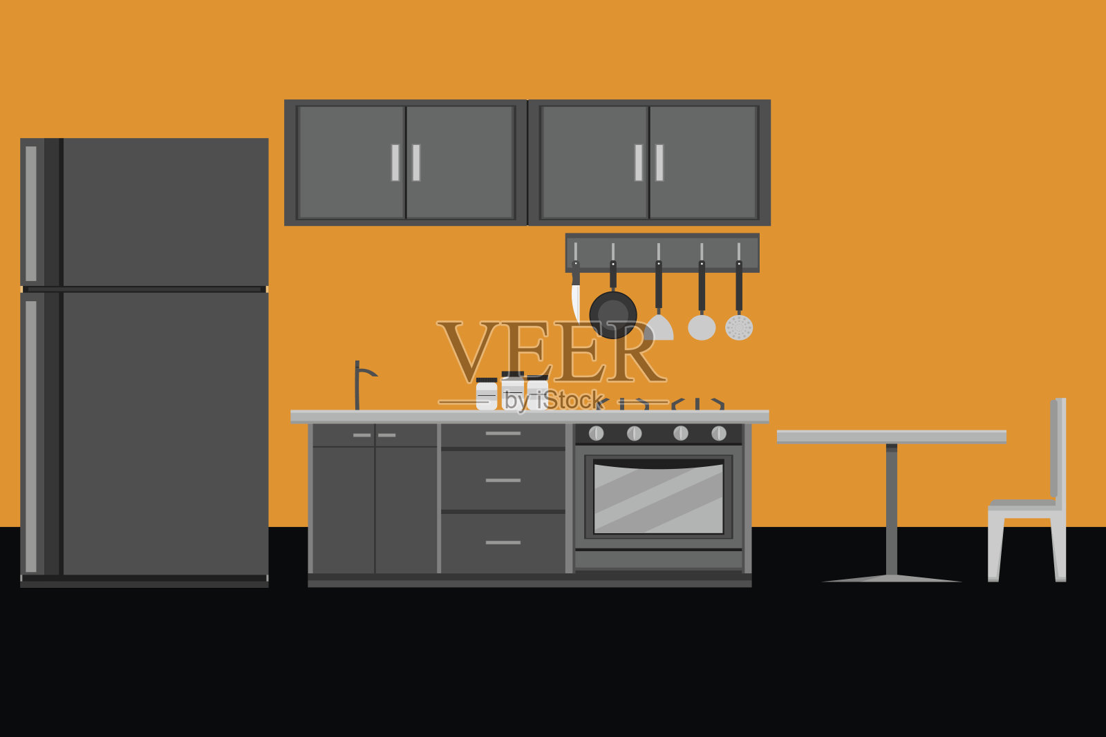 室内厨房设计与厨具。向量和插图插画图片素材