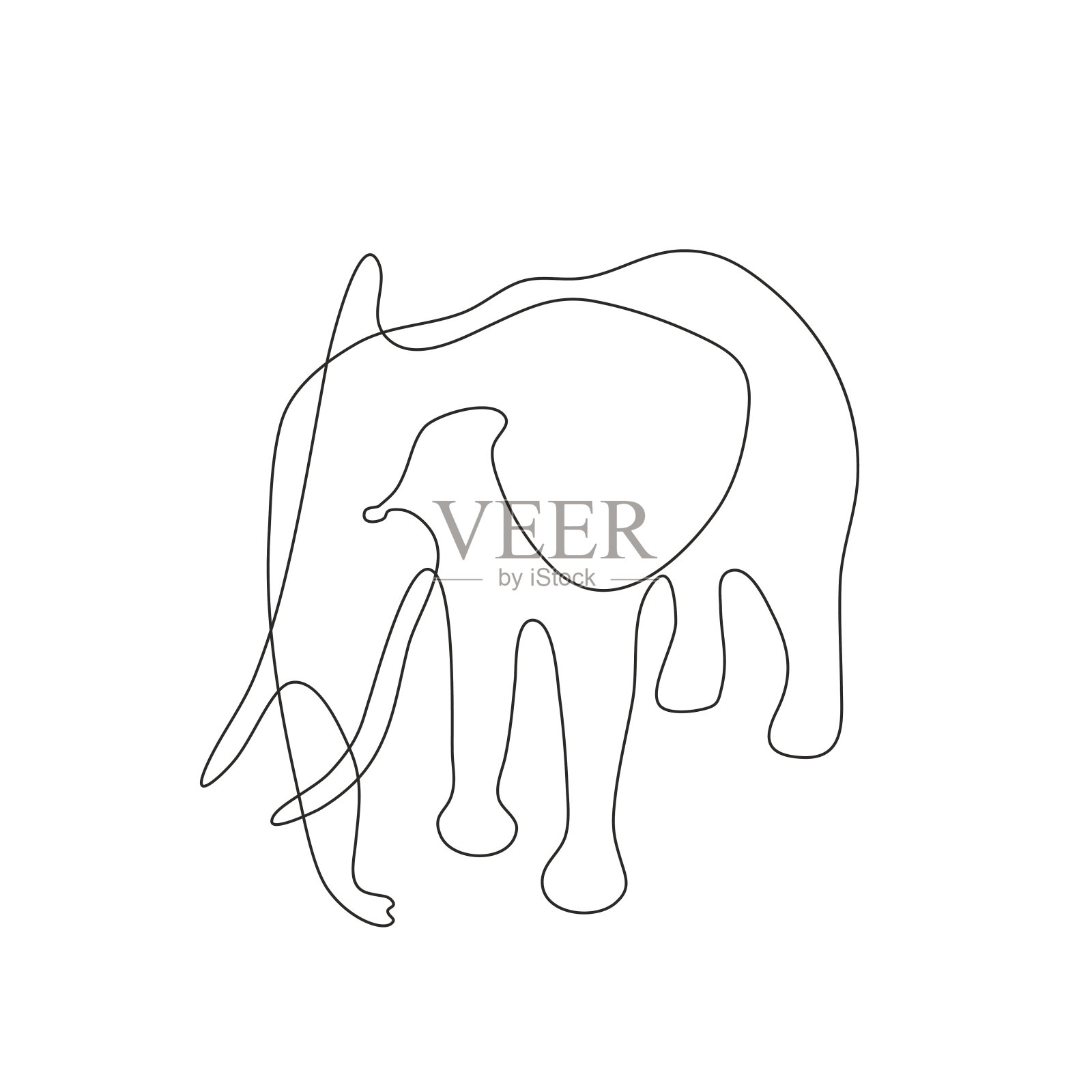 抽象的大象。孤立在白色背景上。矢量插图轮廓。设计元素图片
