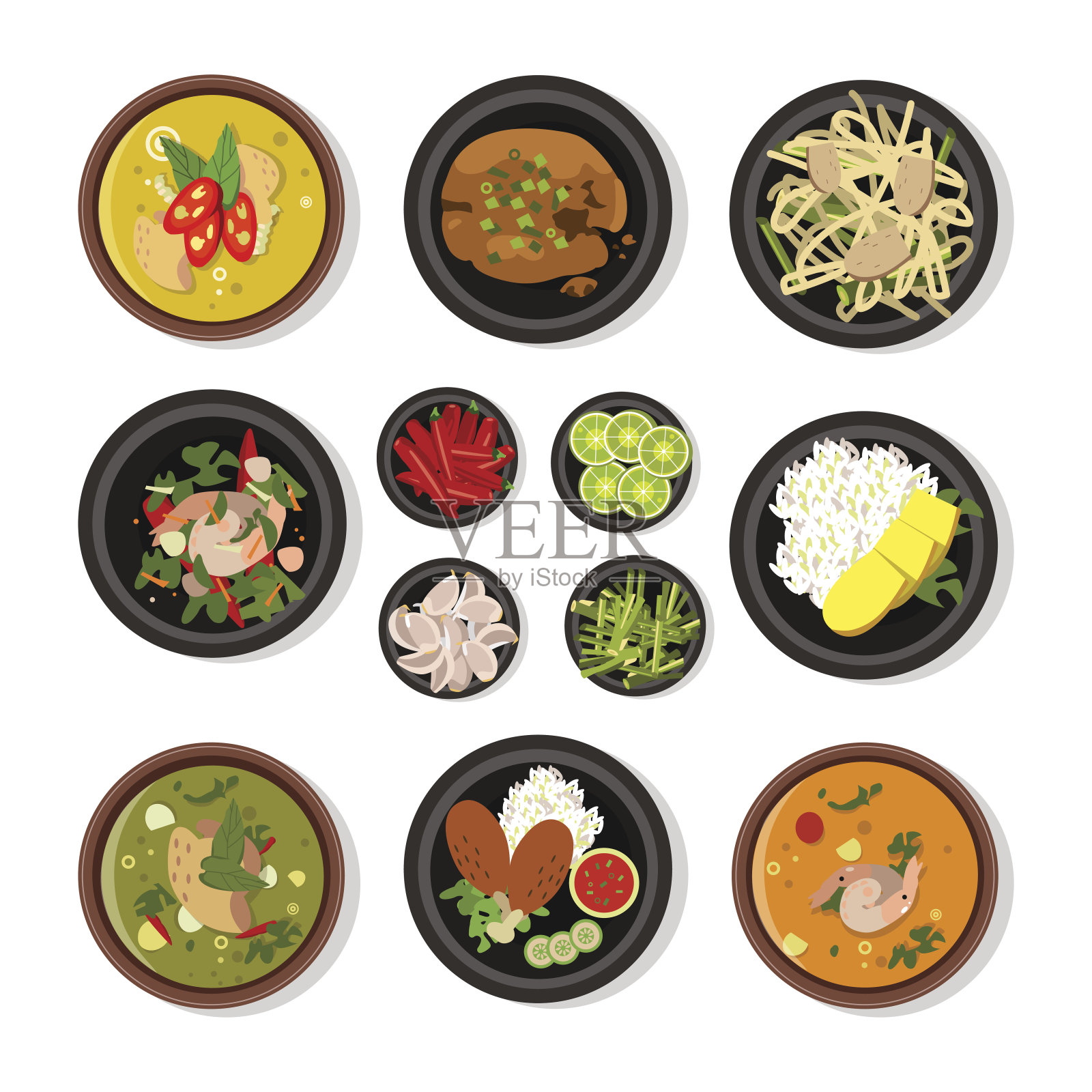 泰国食物的矢量插图。矢量图标包隔离在白色插画图片素材