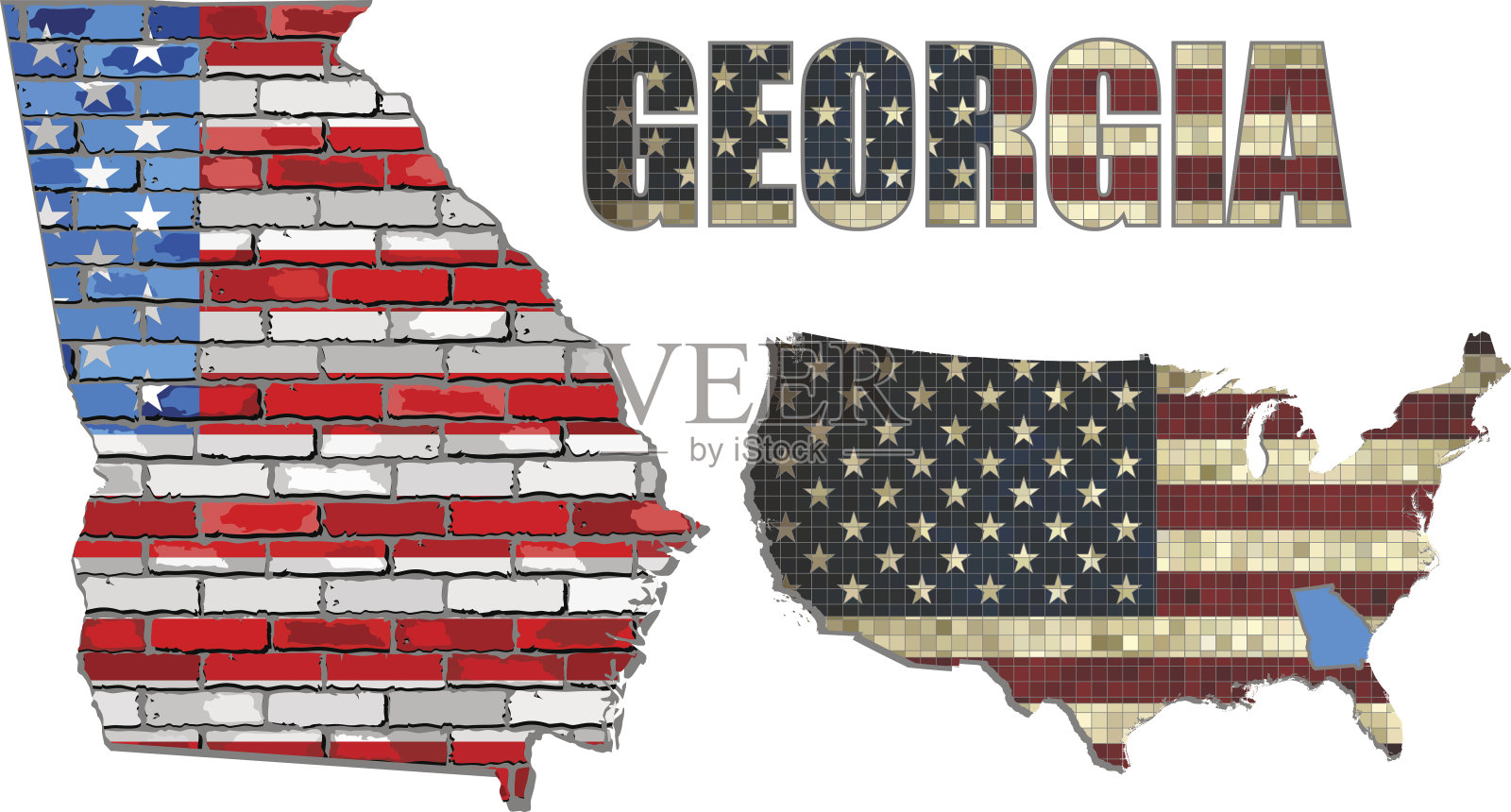 美国乔治亚州的一堵砖墙上插画图片素材
