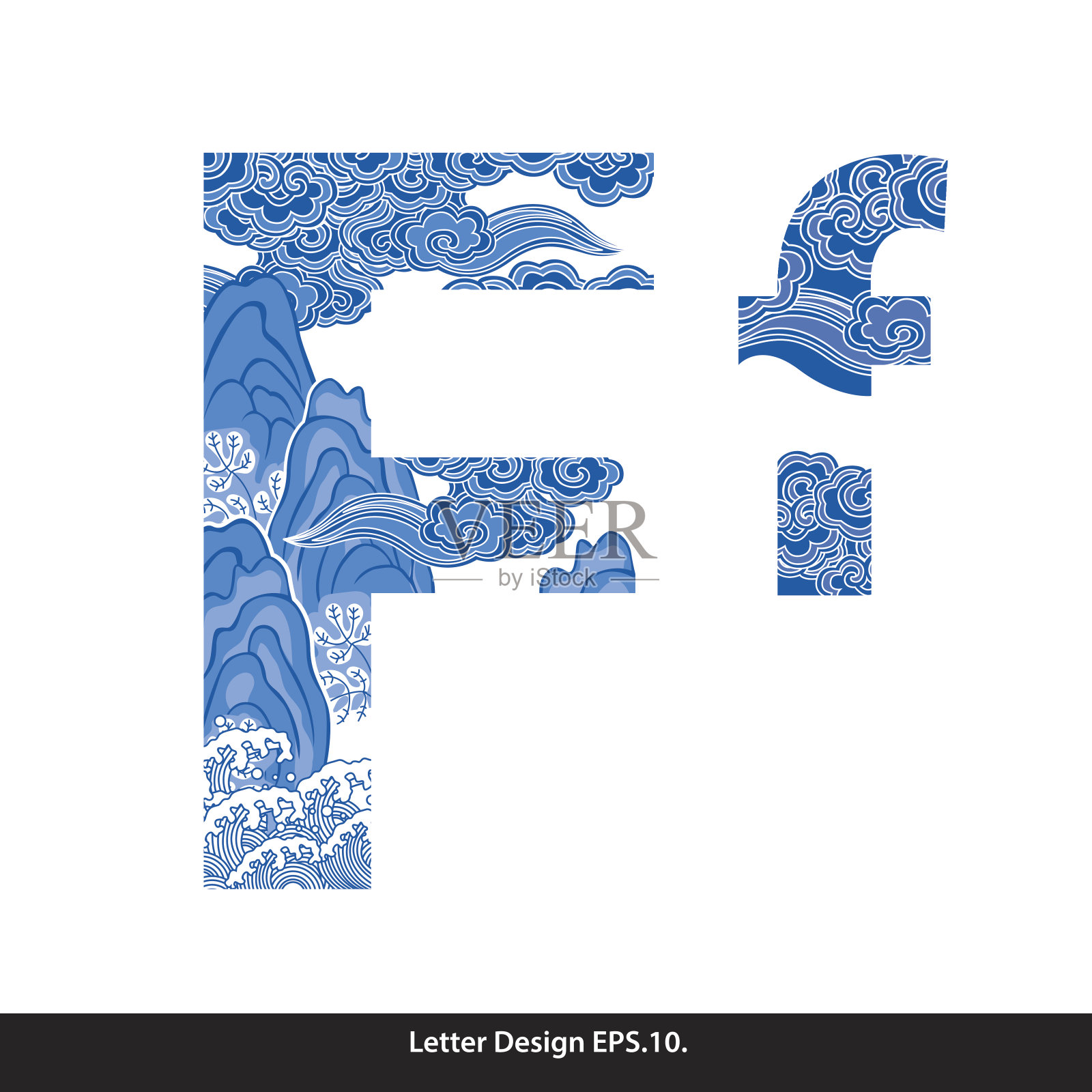 向量东方风格的字母磁带F.繁体中文设计元素图片