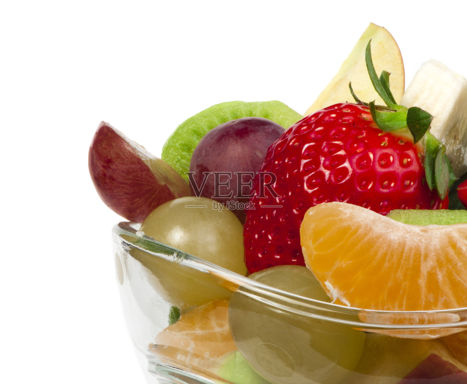 水果沙拉在一个玻璃碗里照片摄影图片