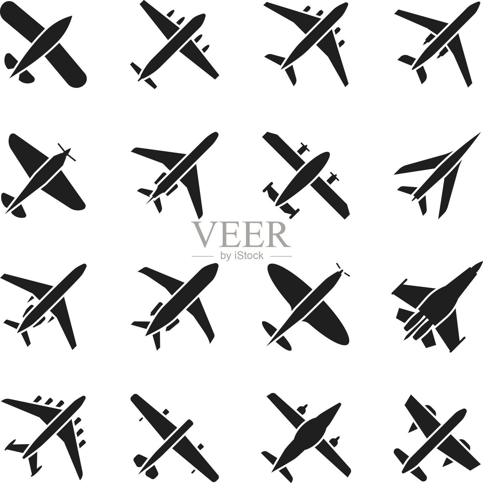 平面向量的图标。飞行和喷气符号。飞机飞机剪影标志孤立在白色背景图标素材