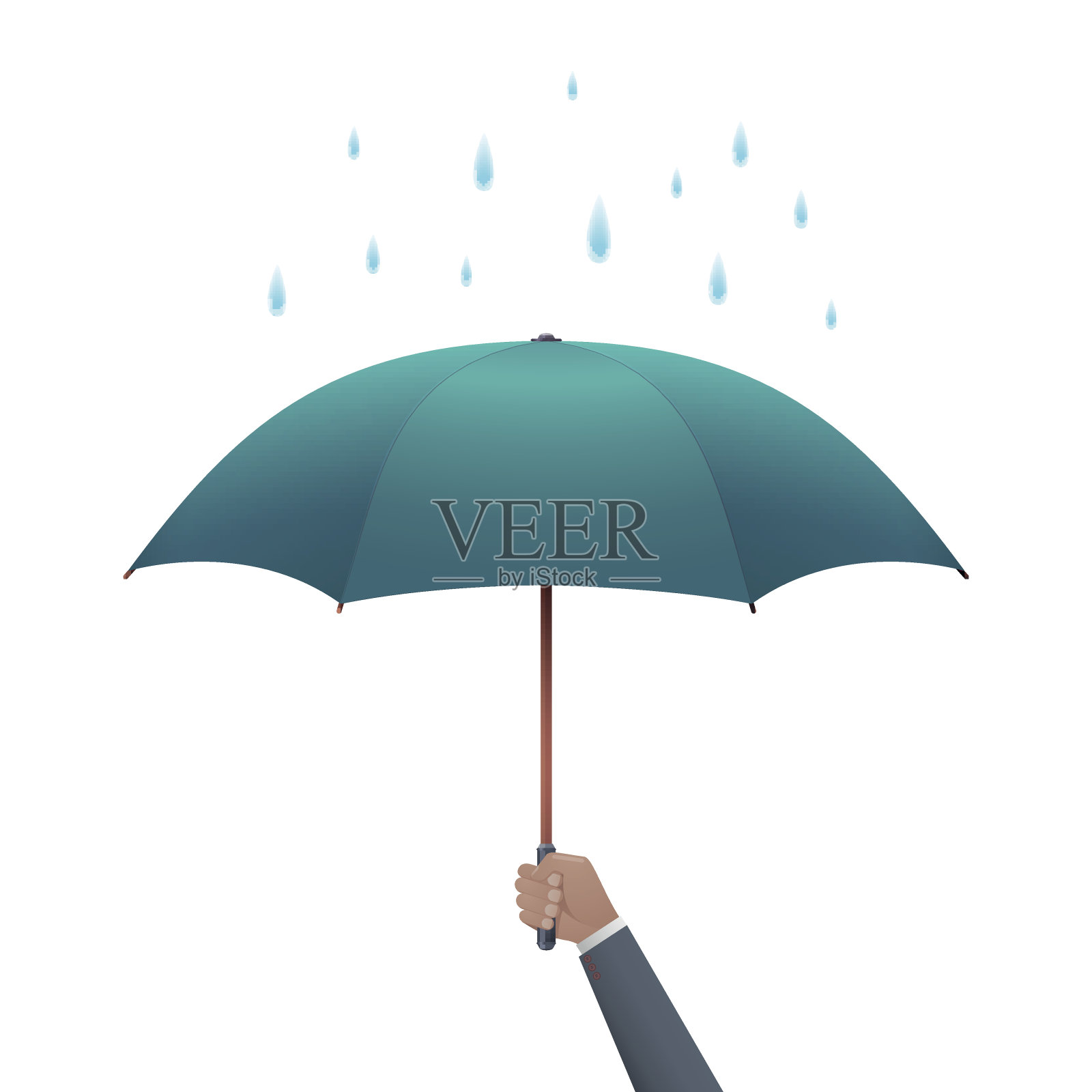 企业保护的概念。商人手拿伞下滴雨矢量插图。插画图片素材