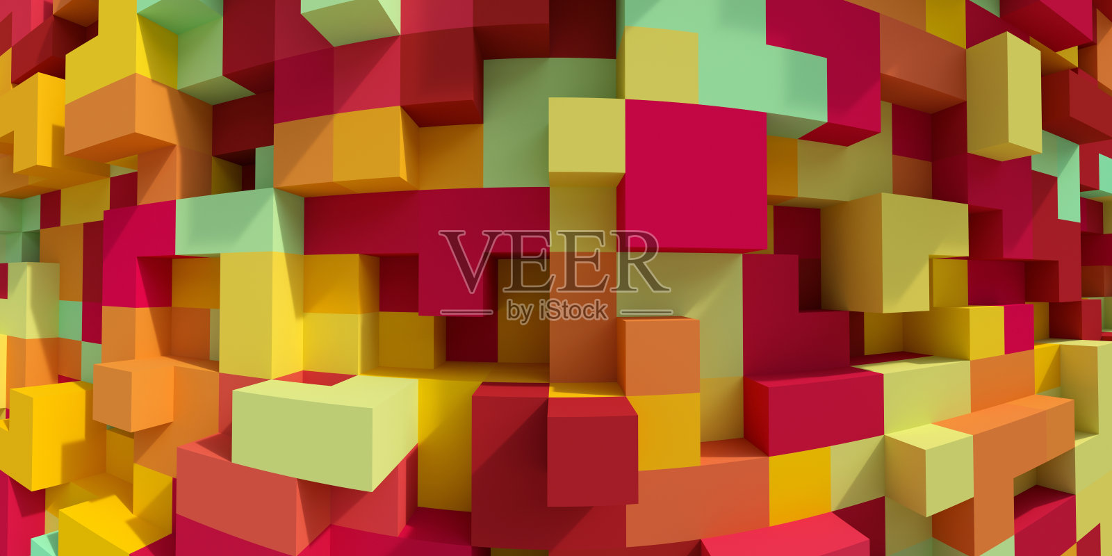 三维渲染，抽象几何背景，彩色构造器，逻辑游戏，立方马赛克，等角墙纸，彩色结构，立方体插画图片素材