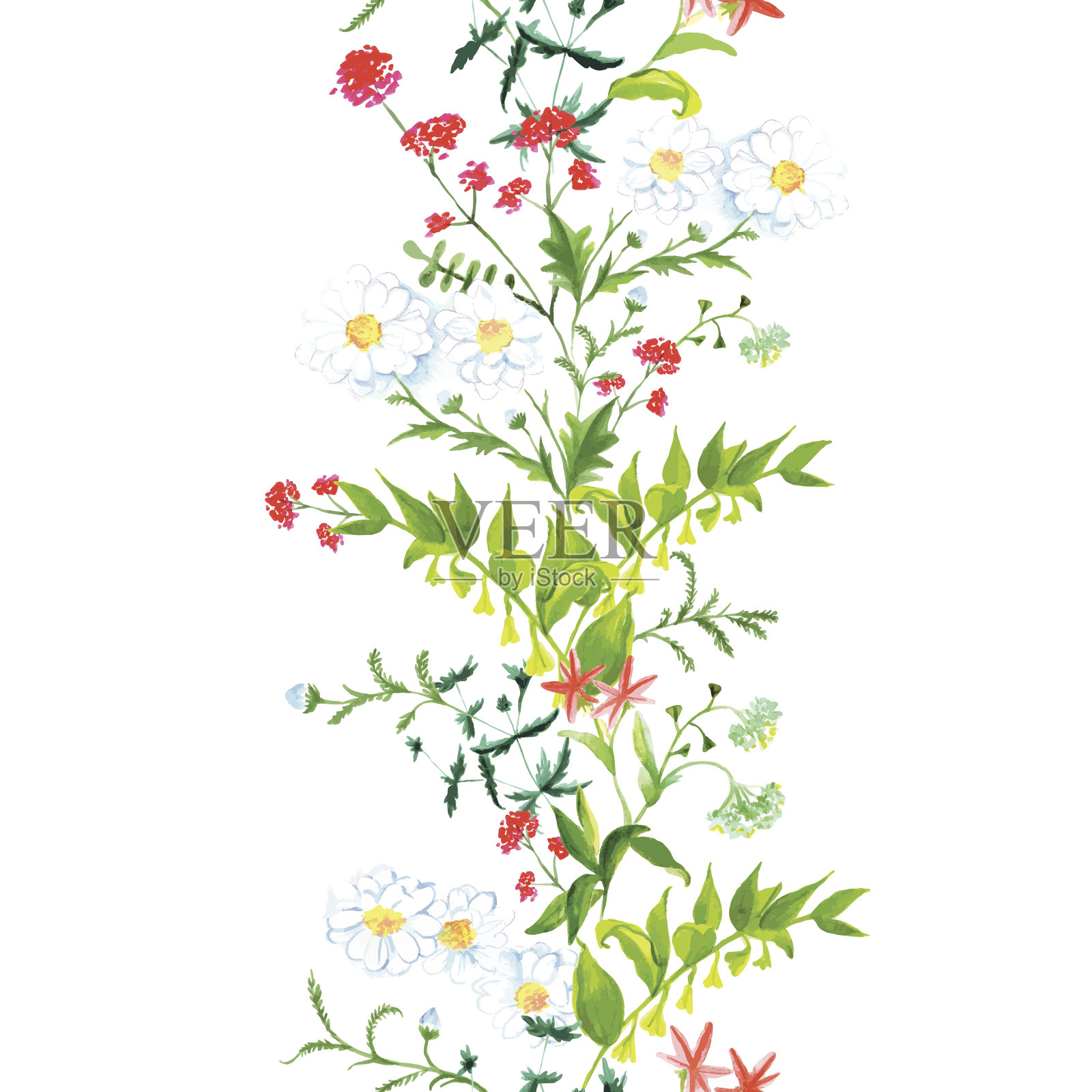 夏季草甸花卉无缝垂直矢量带设计元素图片