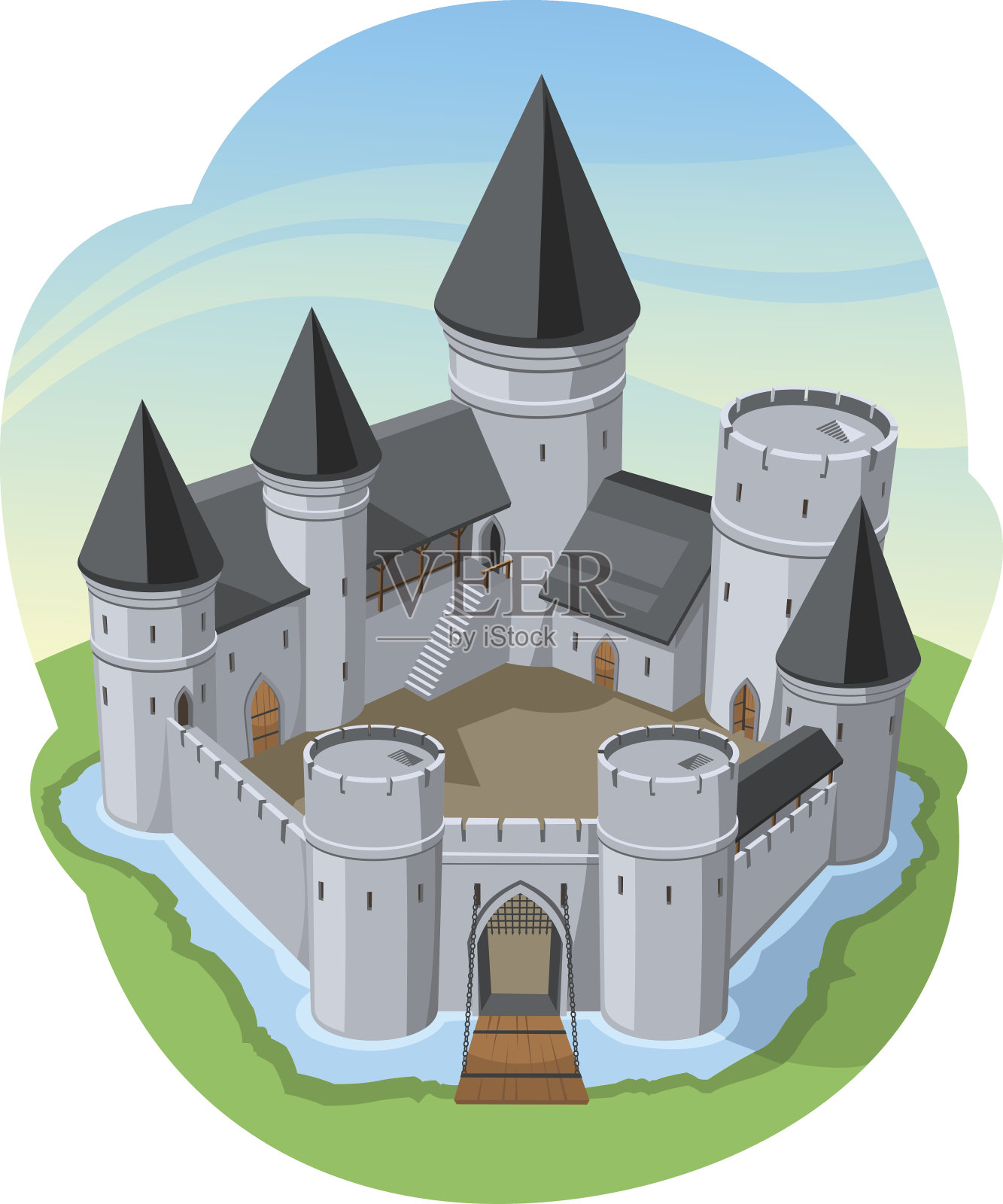 城堡周围的墙，石头堡垒插画图片素材