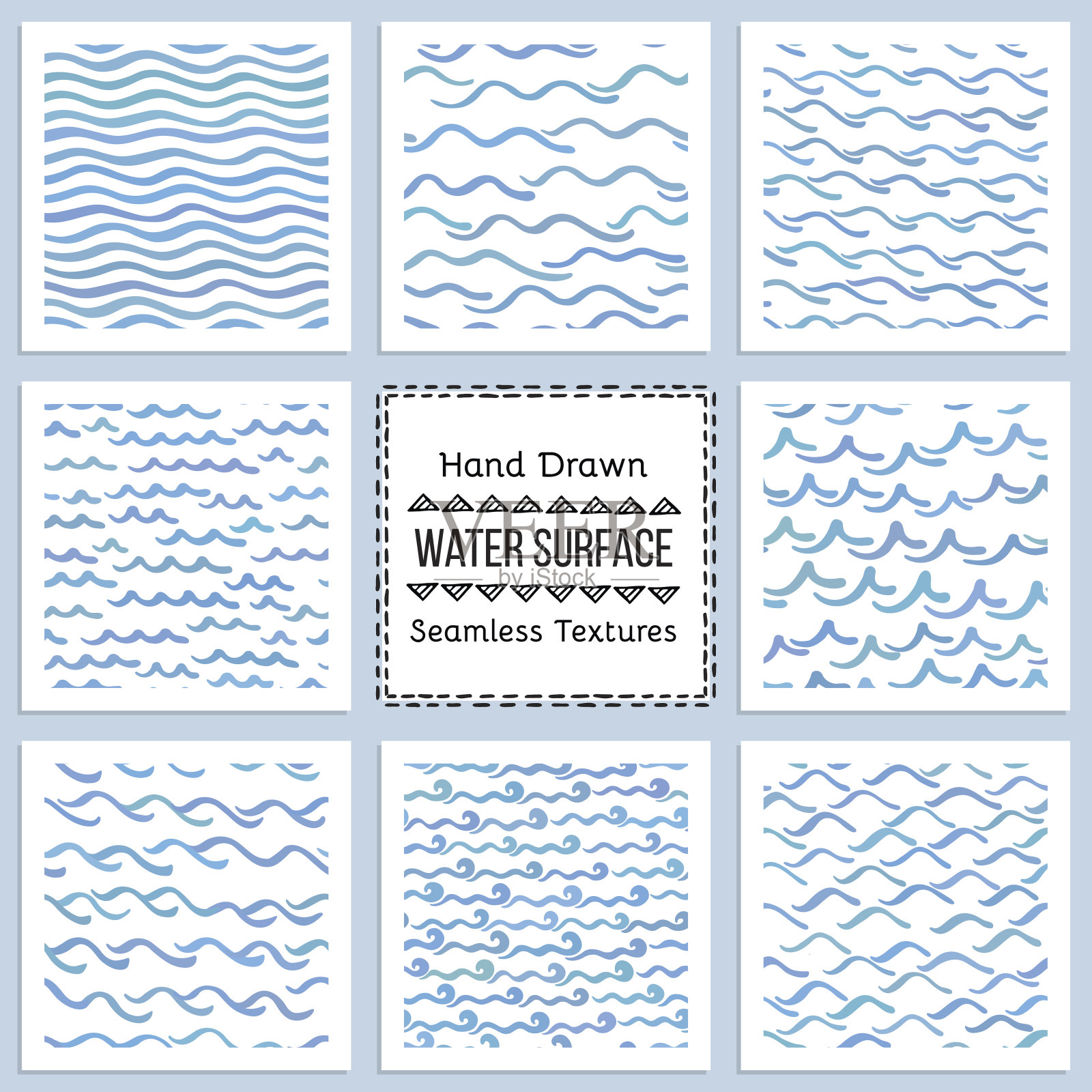 一套手绘矢量纹理的水面设计元素图片