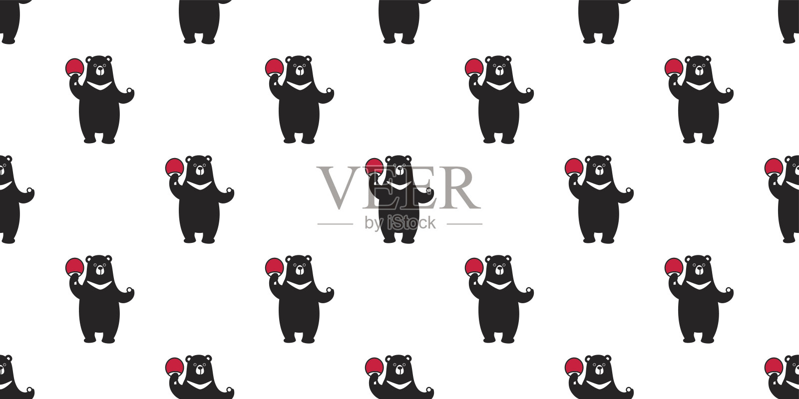 熊/北极熊/水牛熊打乒乓球无缝图案/背景/墙纸插画图片素材