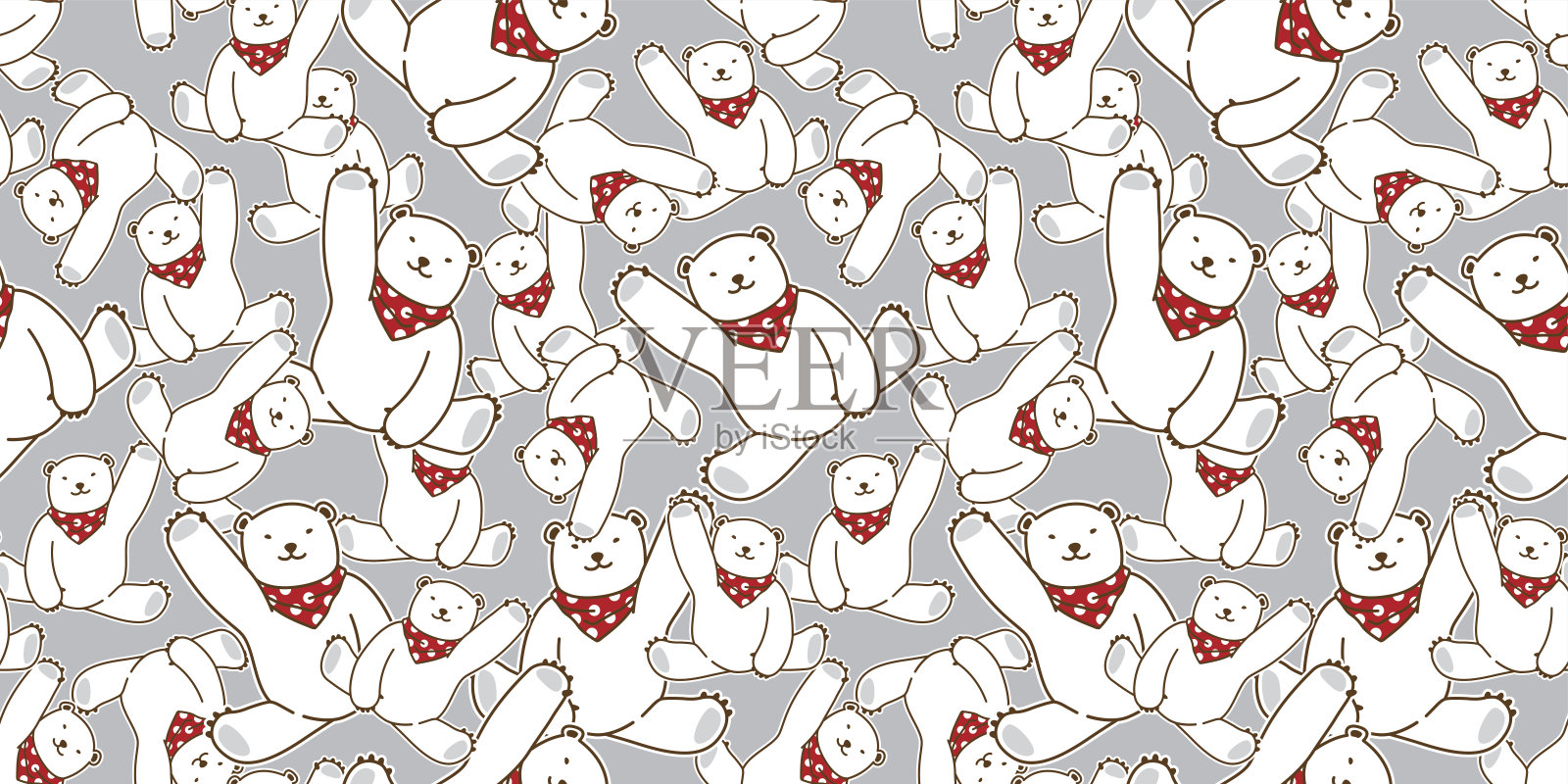 北极熊红色围巾圆点无缝图案插画图片素材