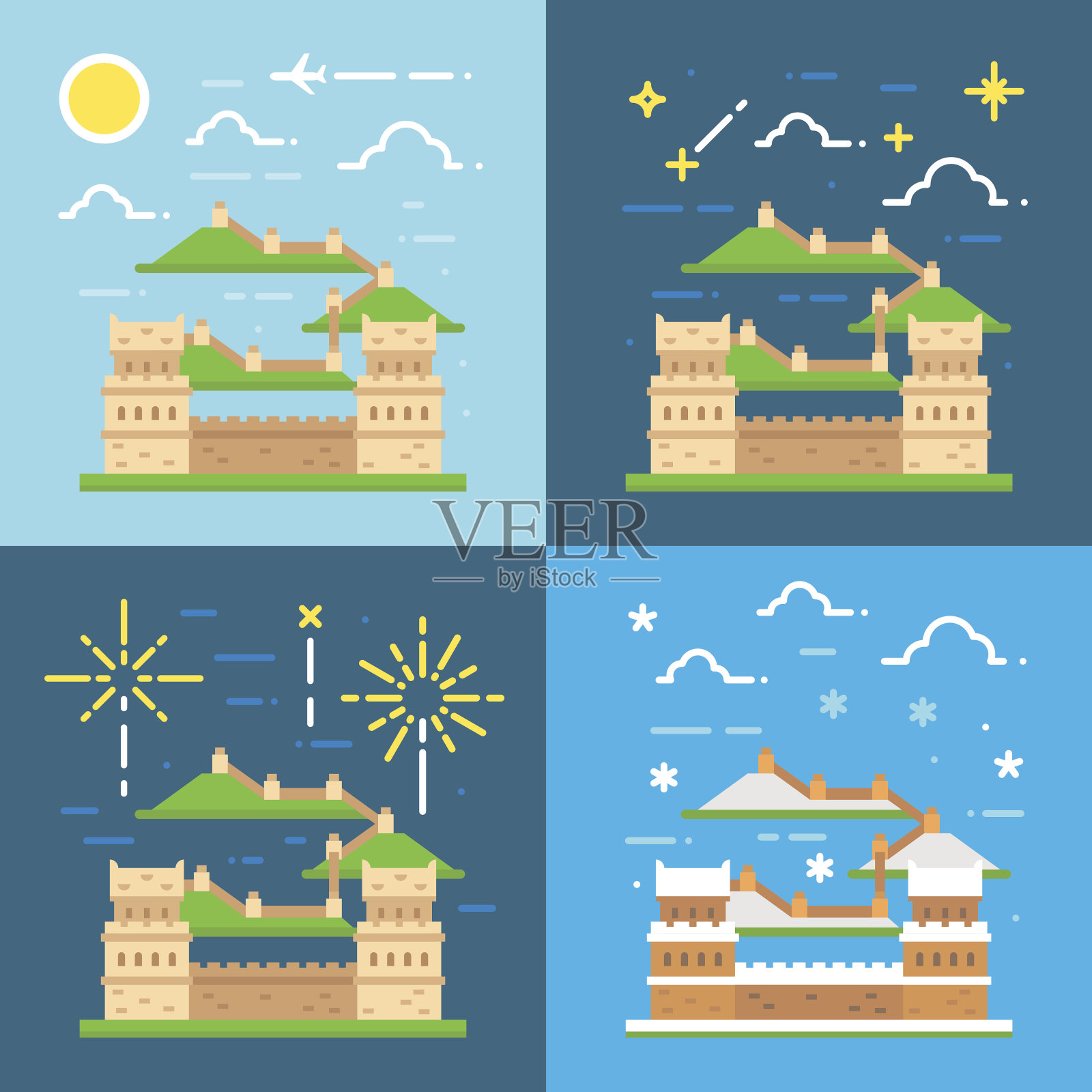 中国长城的平面设计插画图片素材