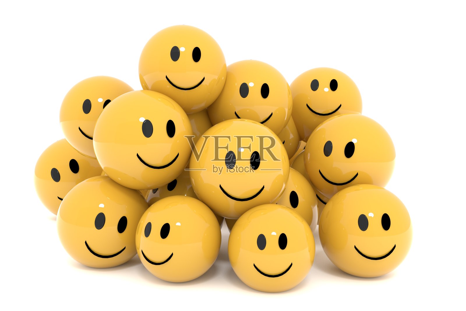 黄色smileys在社会媒体概念孤立的白色3D渲染插画图片素材