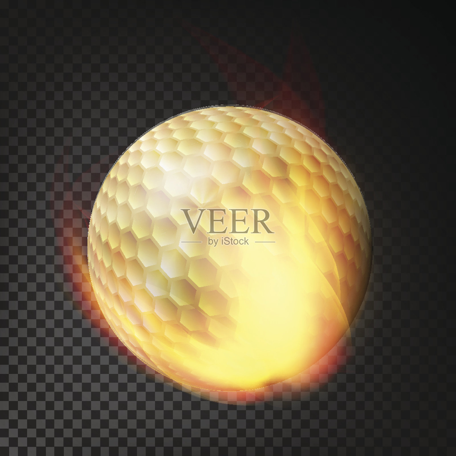 燃烧的现实的高尔夫球在火上飞过空气。燃烧球透明背景设计元素图片
