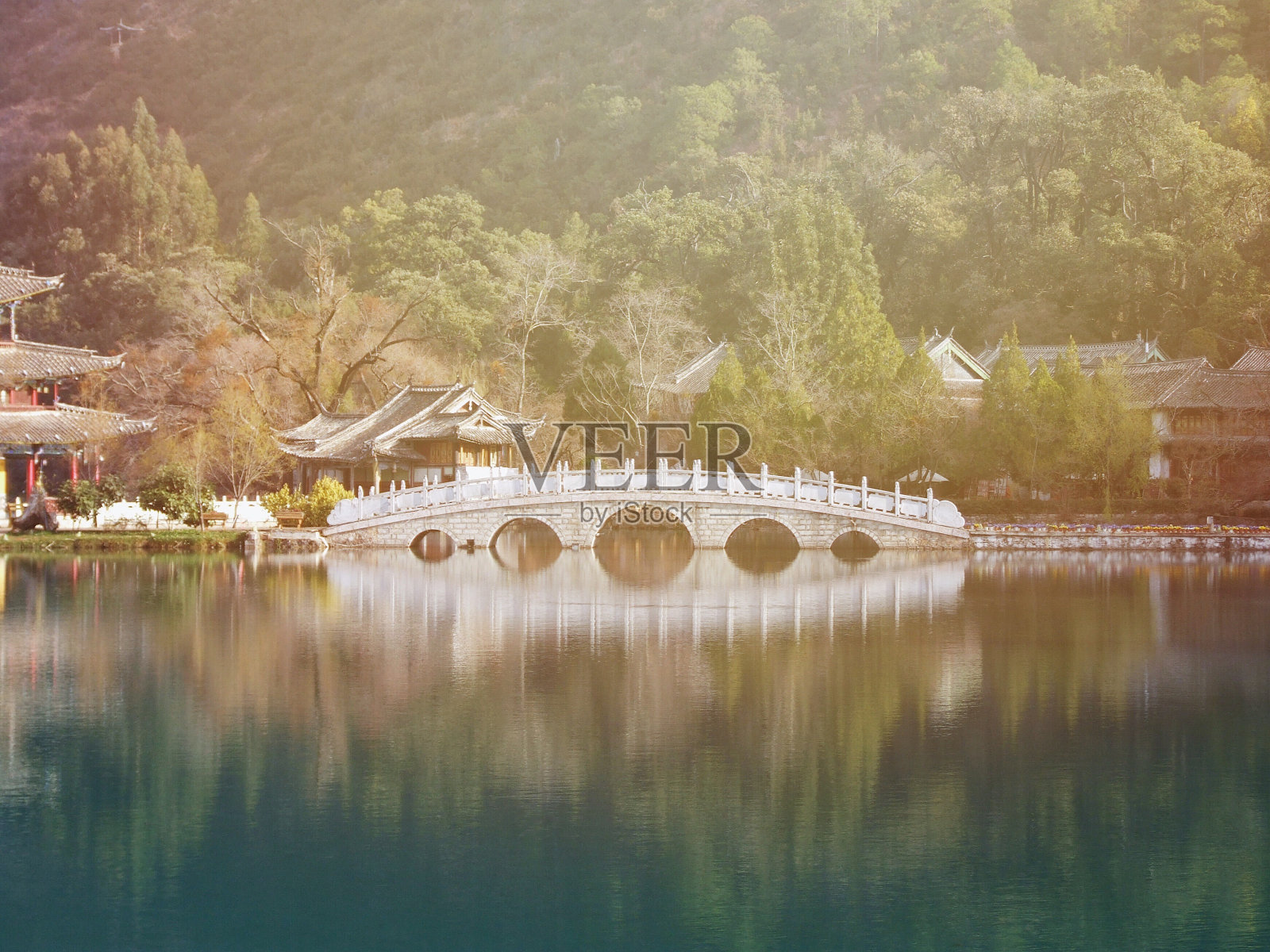 中国皇宫美丽的花园和桥照片摄影图片