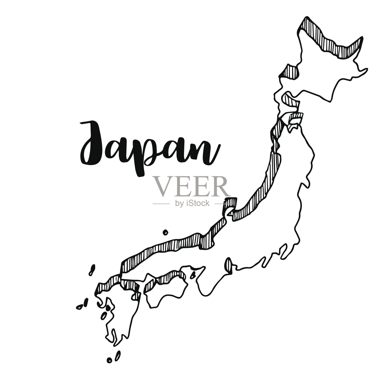 手绘日本地图，矢量图插画图片素材