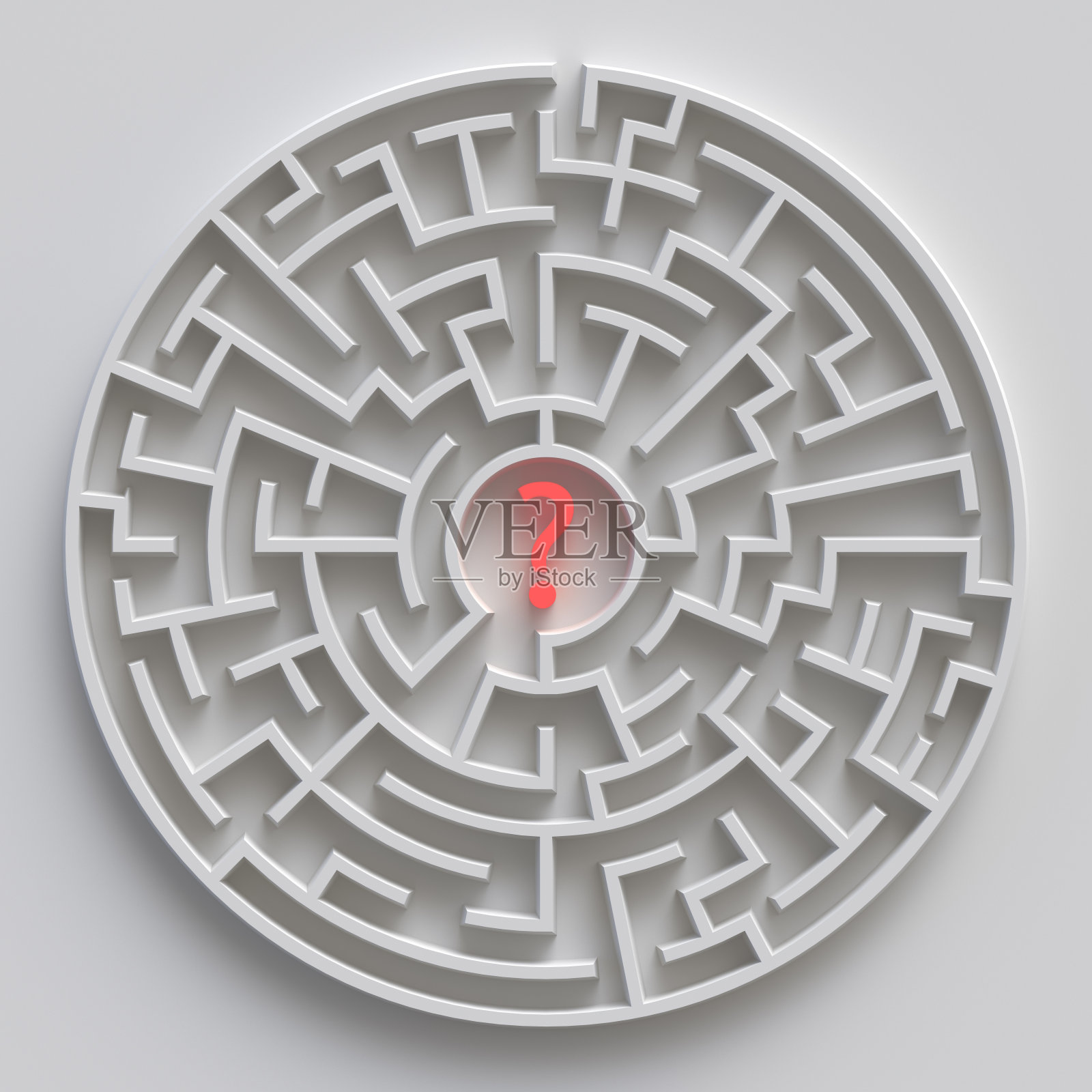 3d圆形迷宫，白色迷宫概念插画图片素材
