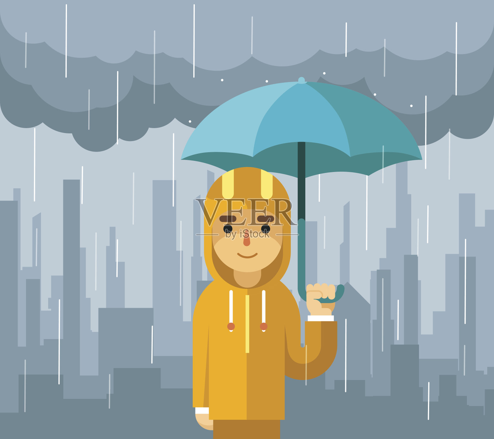 下着雨带着伞。人矢量图插画图片素材
