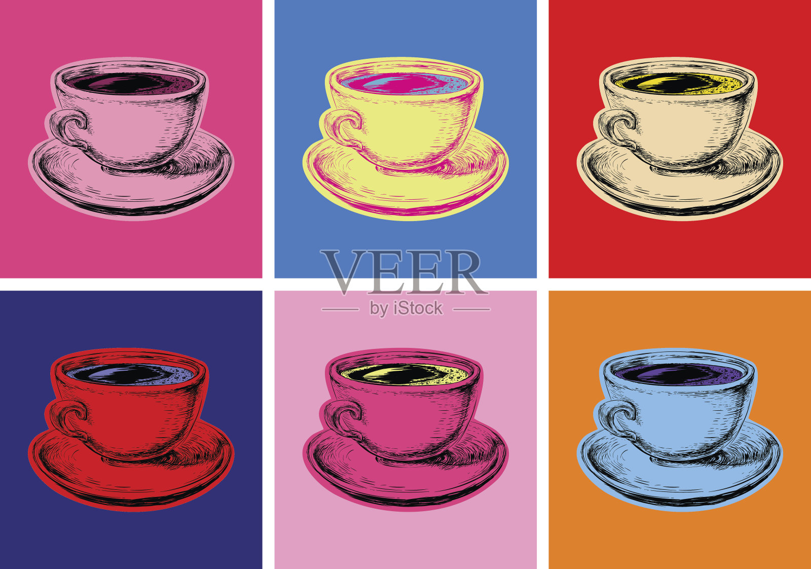 设置咖啡杯矢量插图波普艺术风格插画图片素材