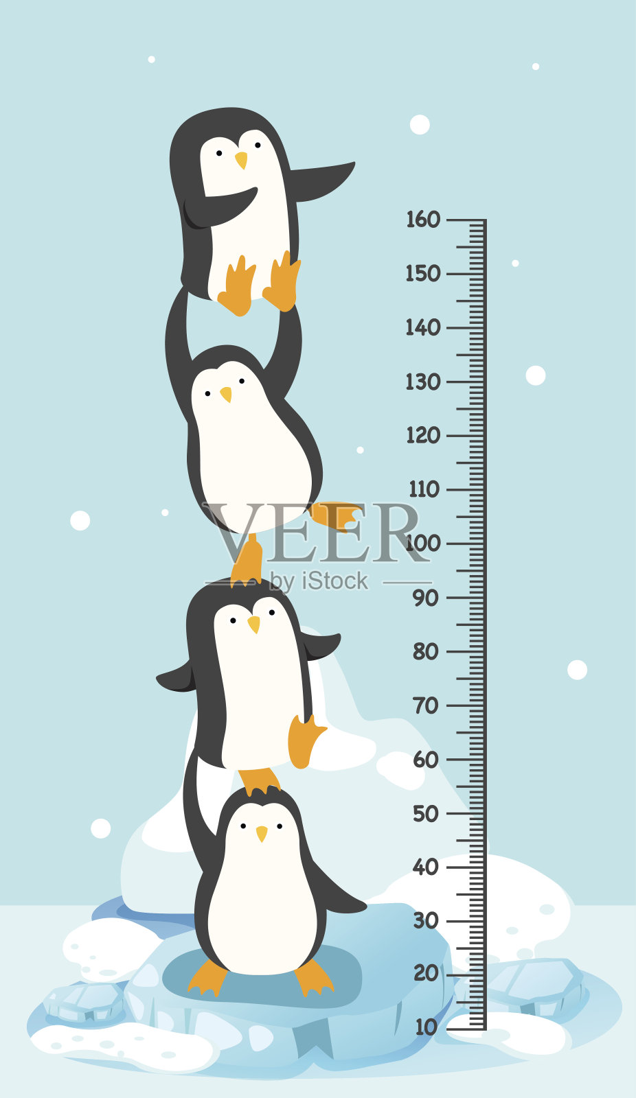带企鹅的米墙插画图片素材