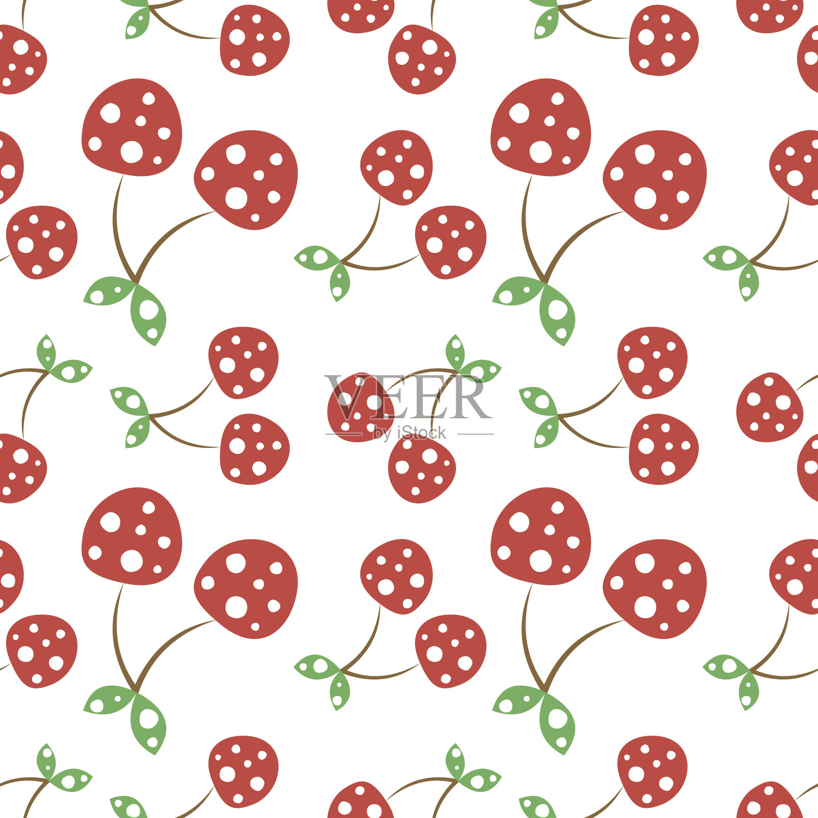 无缝矢量图案与红色装饰观赏樱桃在白色的背景。重复的点缀。果蔬无缝图案系列。插画图片素材