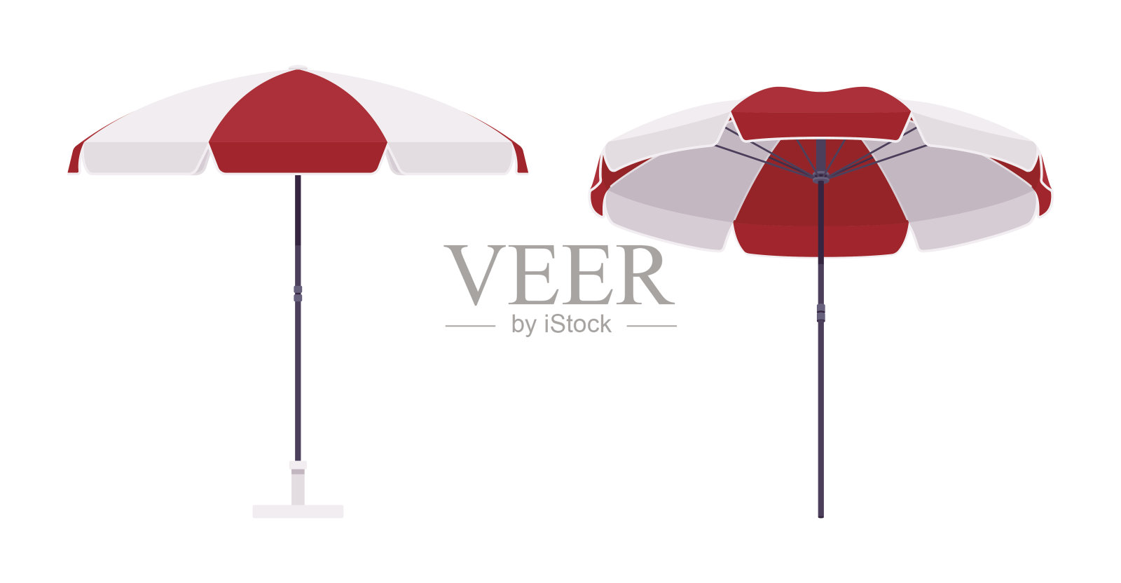 红白相间的太阳伞插画图片素材