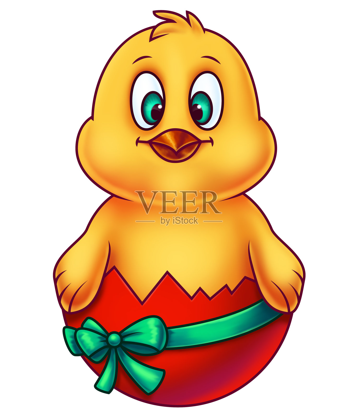 蛋壳里的黄色复活节鸡插画图片素材
