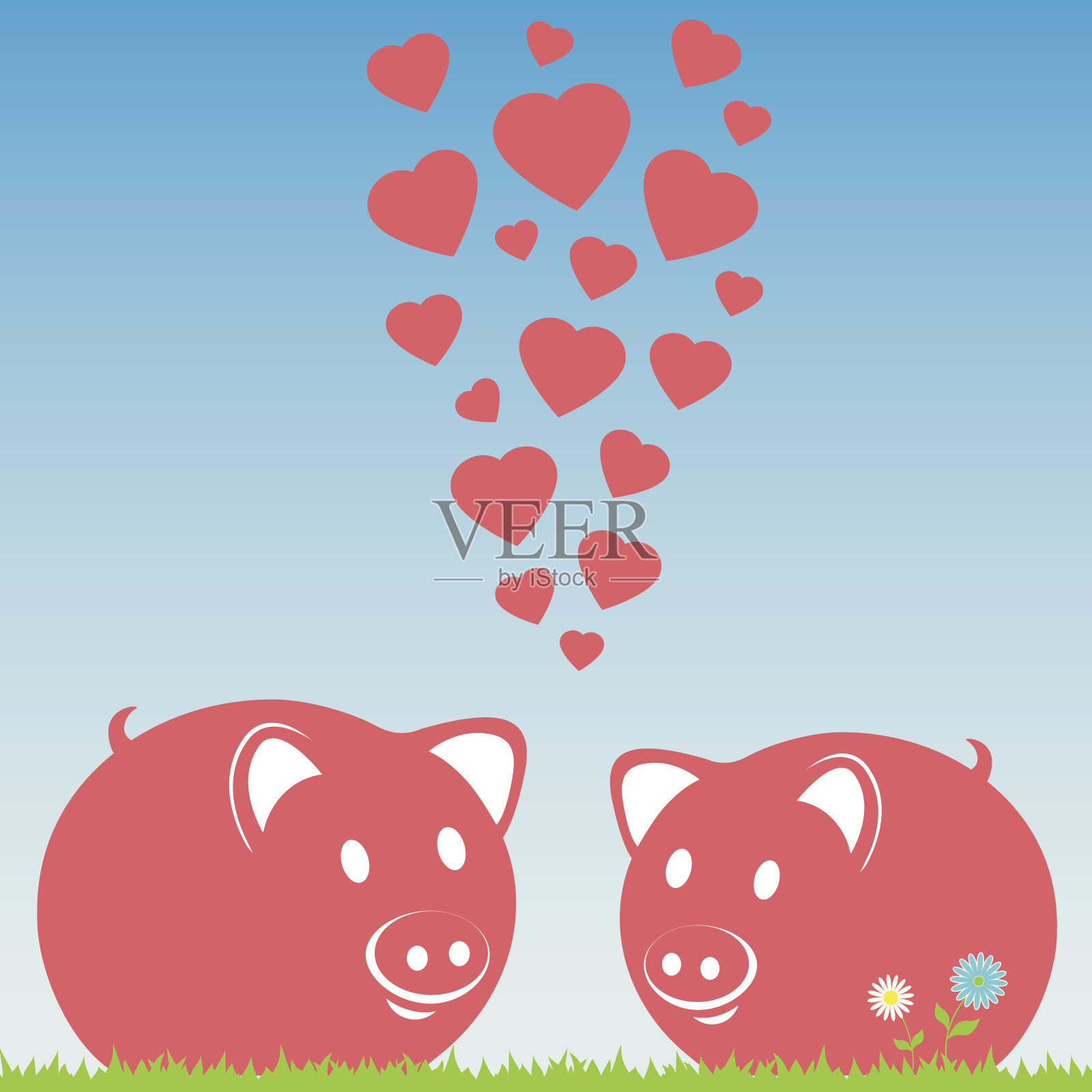 情人粉红色的猪插画图片素材