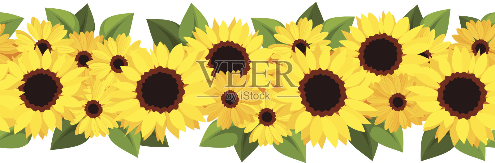 水平无缝背景与向日葵和金盏花。矢量插图。设计元素图片