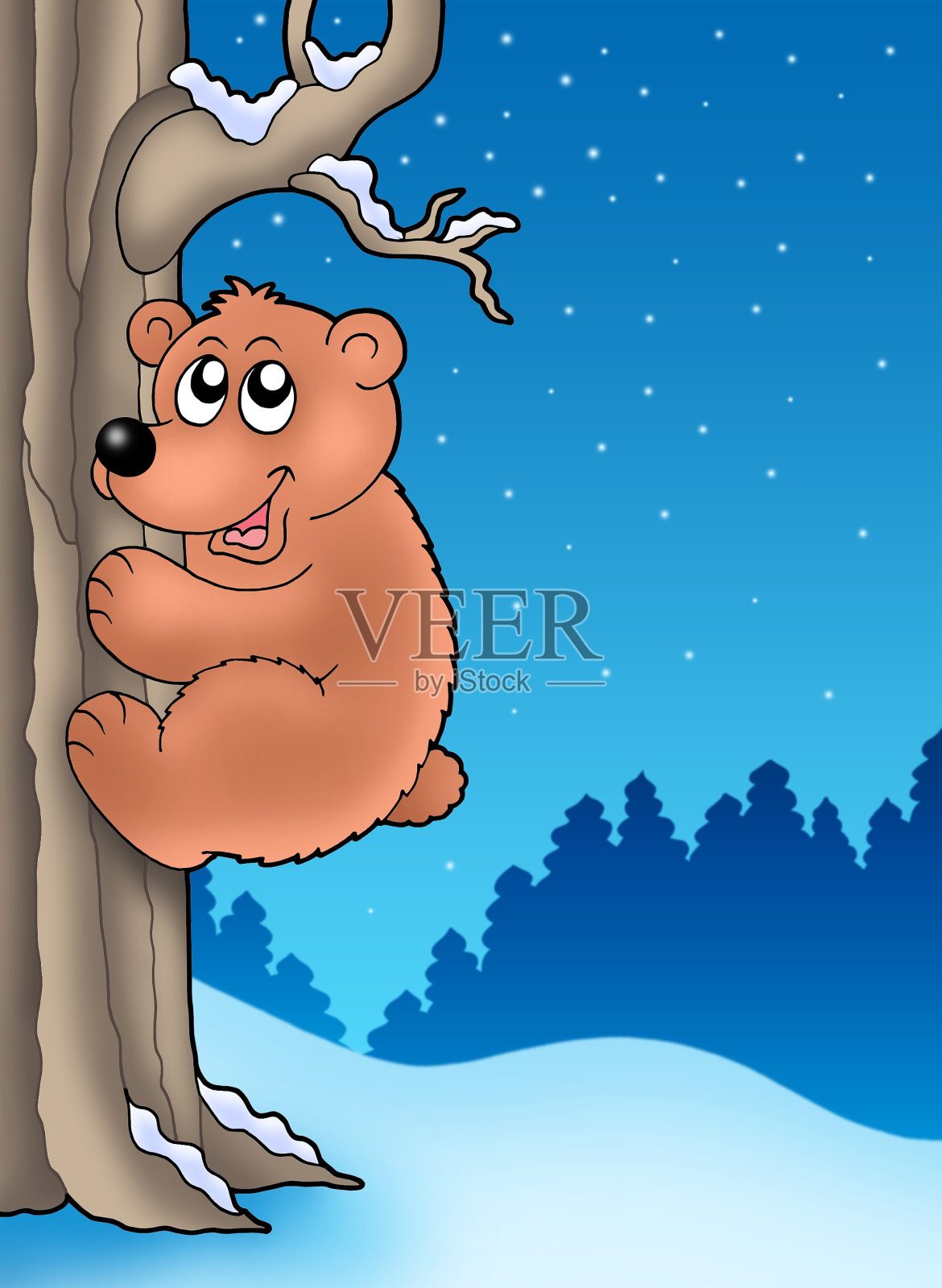 可爱的熊在爬树插画图片素材