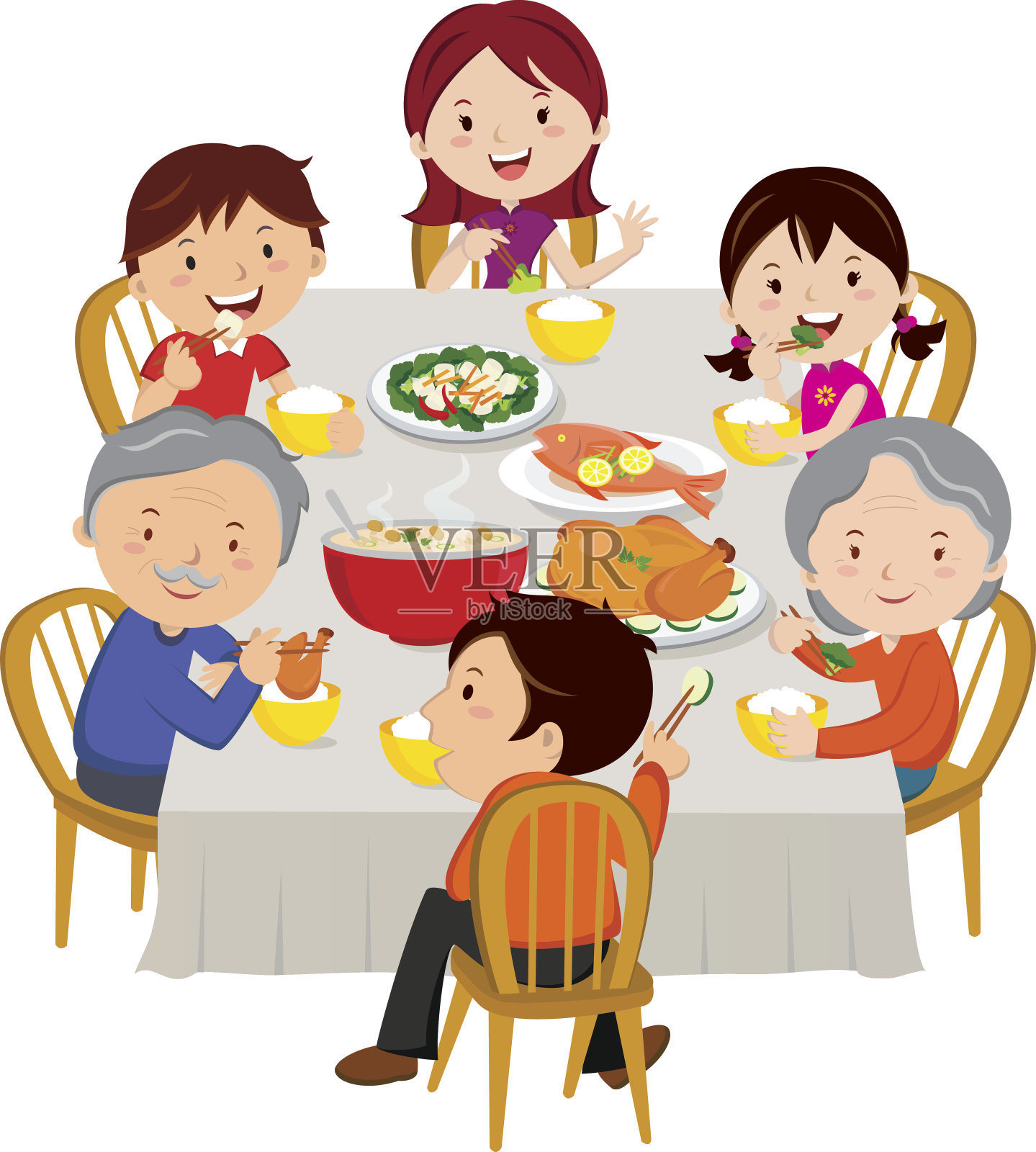 中国年夜饭孤立。家庭晚餐。插画图片素材