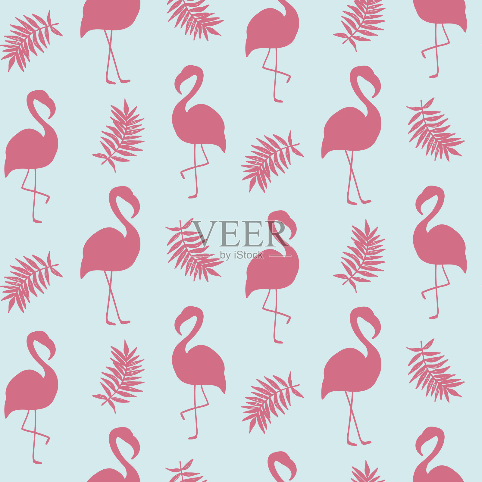 美丽的无缝图案与粉红色火烈鸟孤立在白色插画图片素材