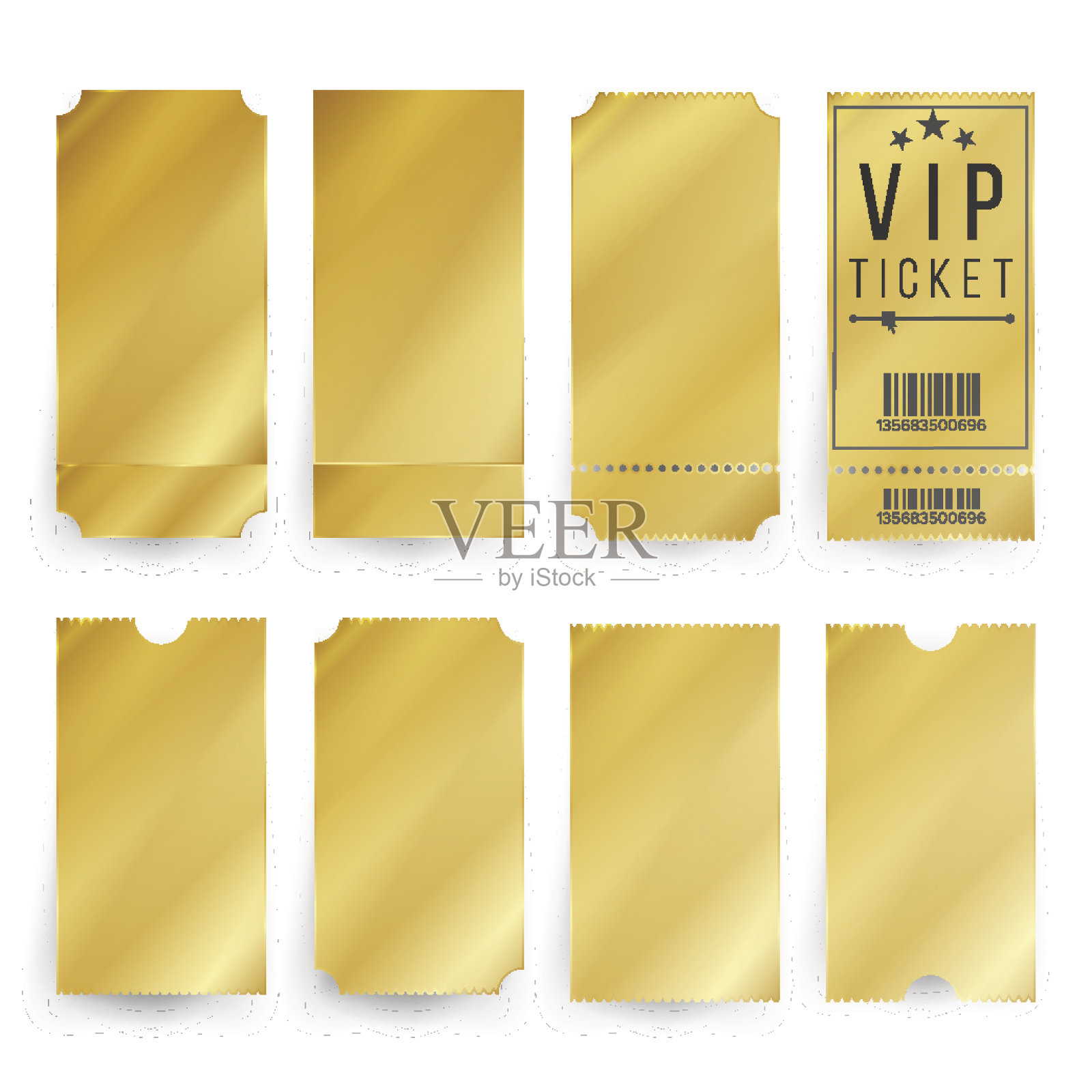 Vip票模板向量。空的黄金票和优惠券空白。孤立的插图插画图片素材