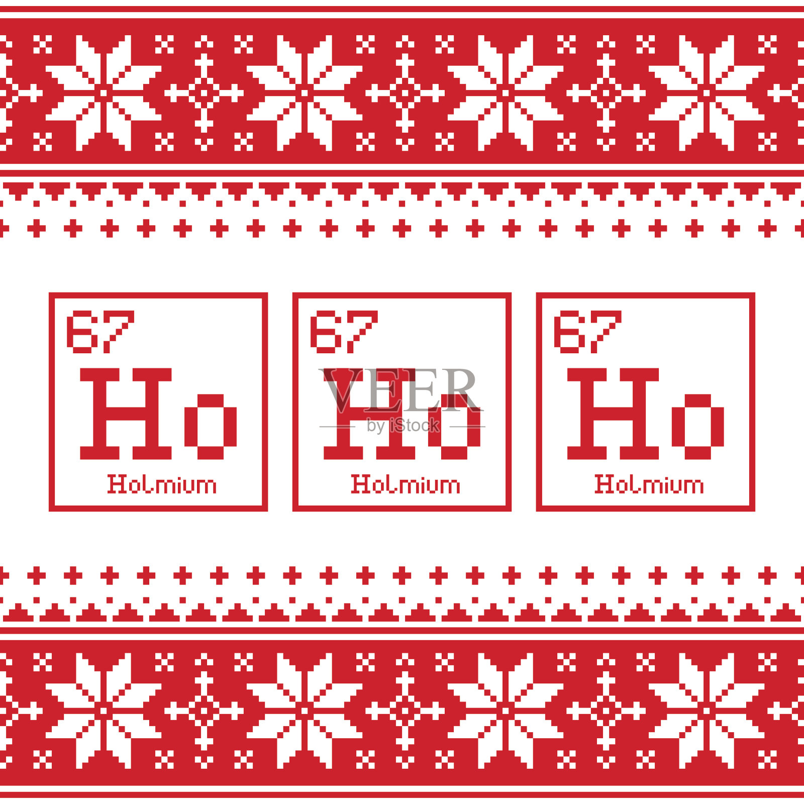 极客圣诞无缝图案，Ho Ho Ho化学元素周期表背景，丑陋的圣诞毛衣或毛衣样式插画图片素材
