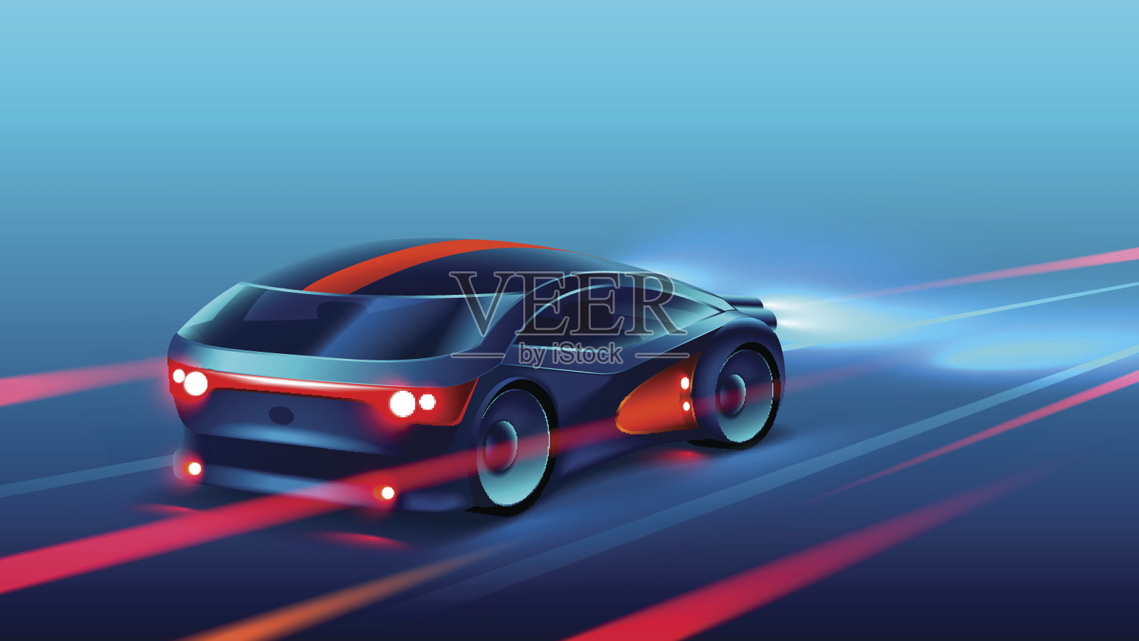 跑车在夜间高速公路上比赛。向量插画图片素材