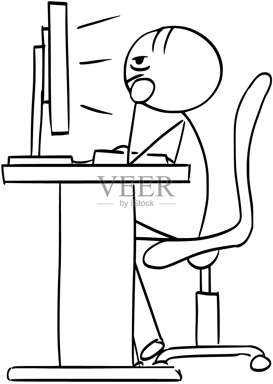 卡通手绘男子坐在电脑前背影插画_站酷海洛_正版图片_视频_字体_音乐素材交易平台_站酷旗下品牌