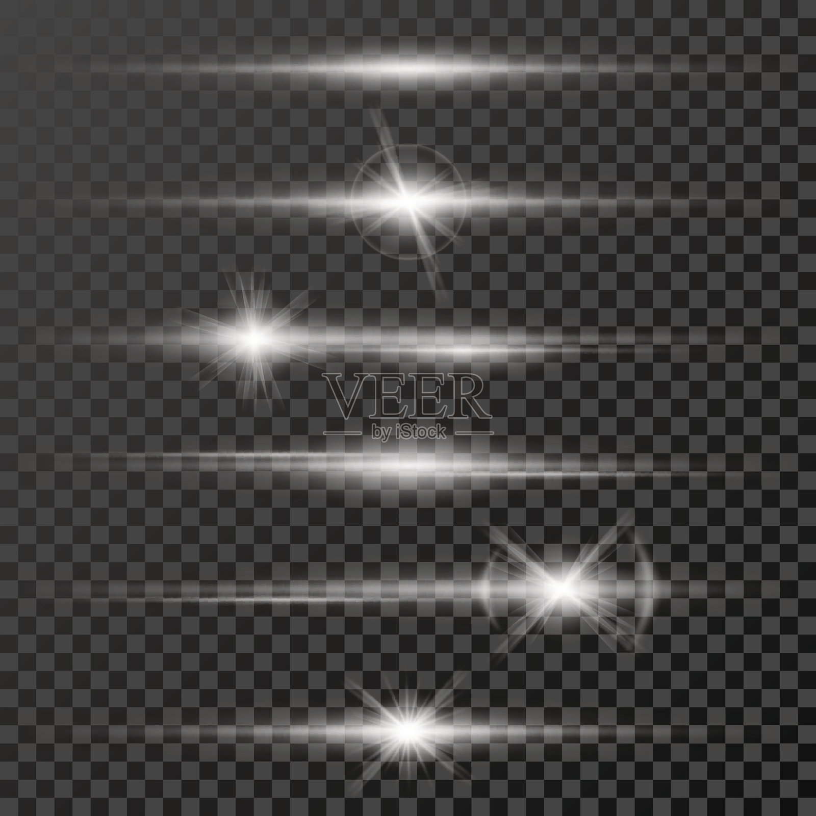 一组辉光效应恒星爆发与火花孤立插画图片素材