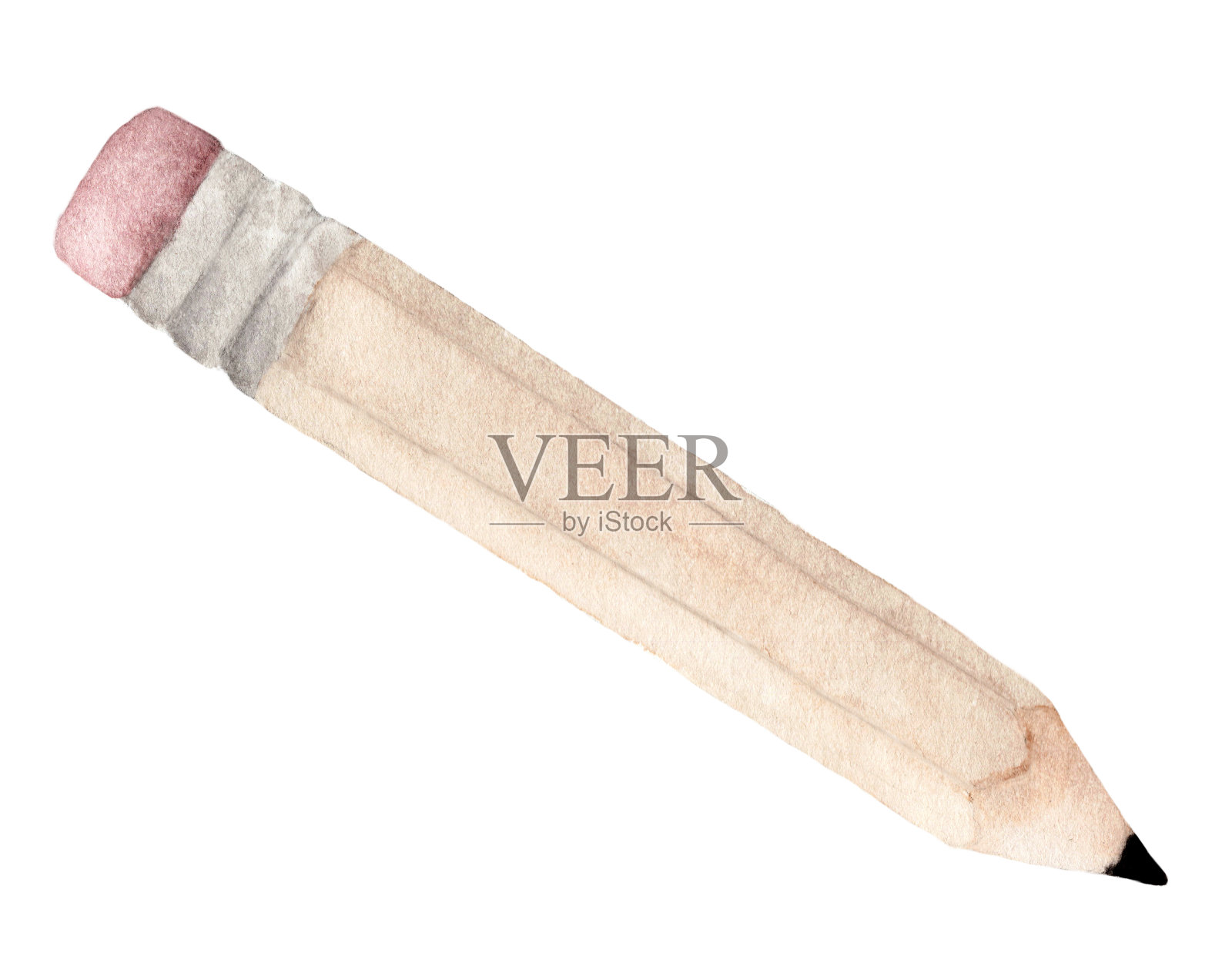 手绘粉色铅笔书写和橡皮隔离在白色背景插画图片素材