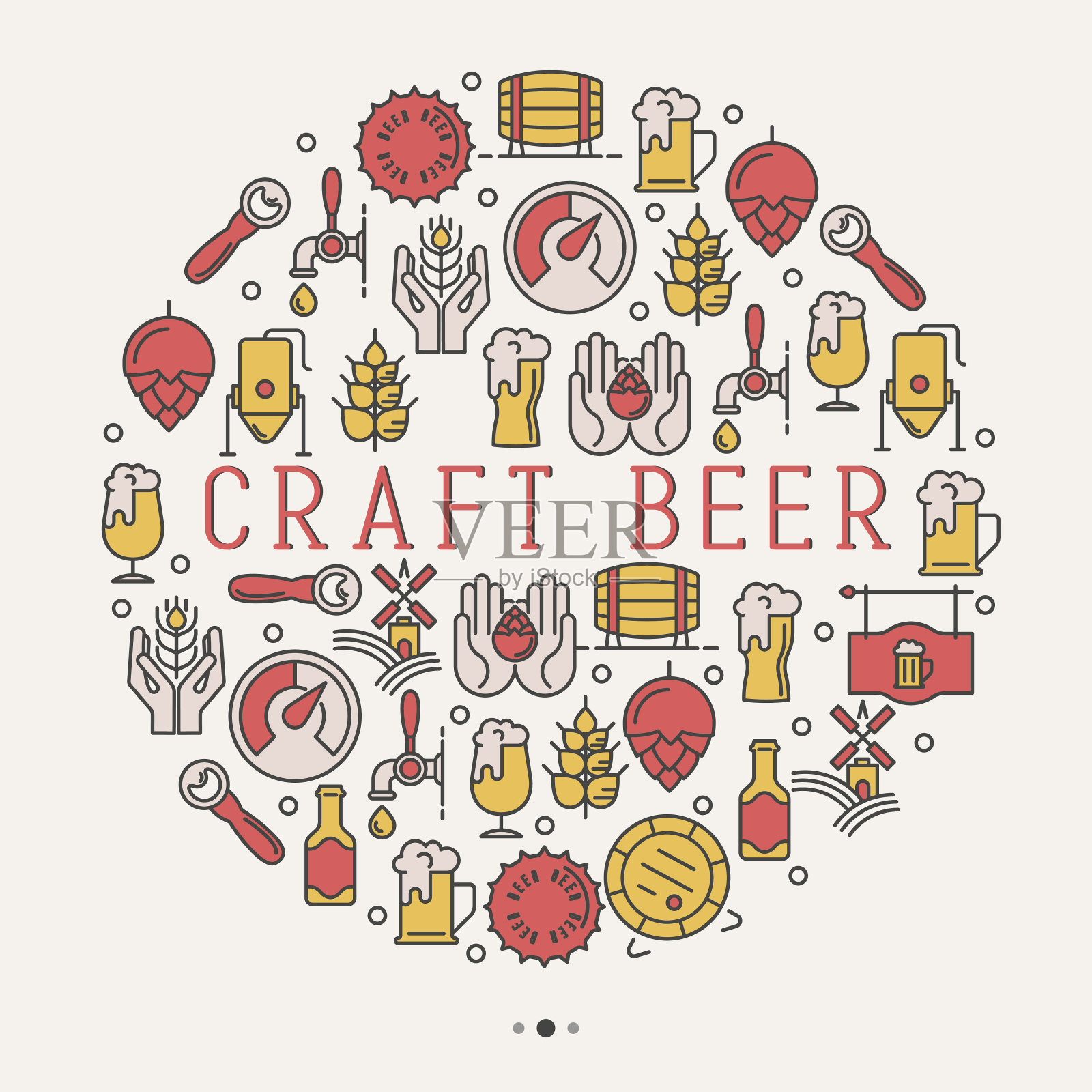 精酿啤酒概念与细线图标在圆圈为啤酒厂和啤酒十月节。现代矢量插图横幅，网页，打印。插画图片素材