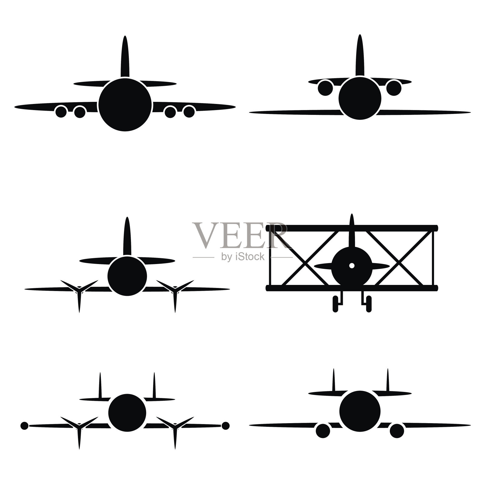 向量黑色飞机图标设置插画图片素材