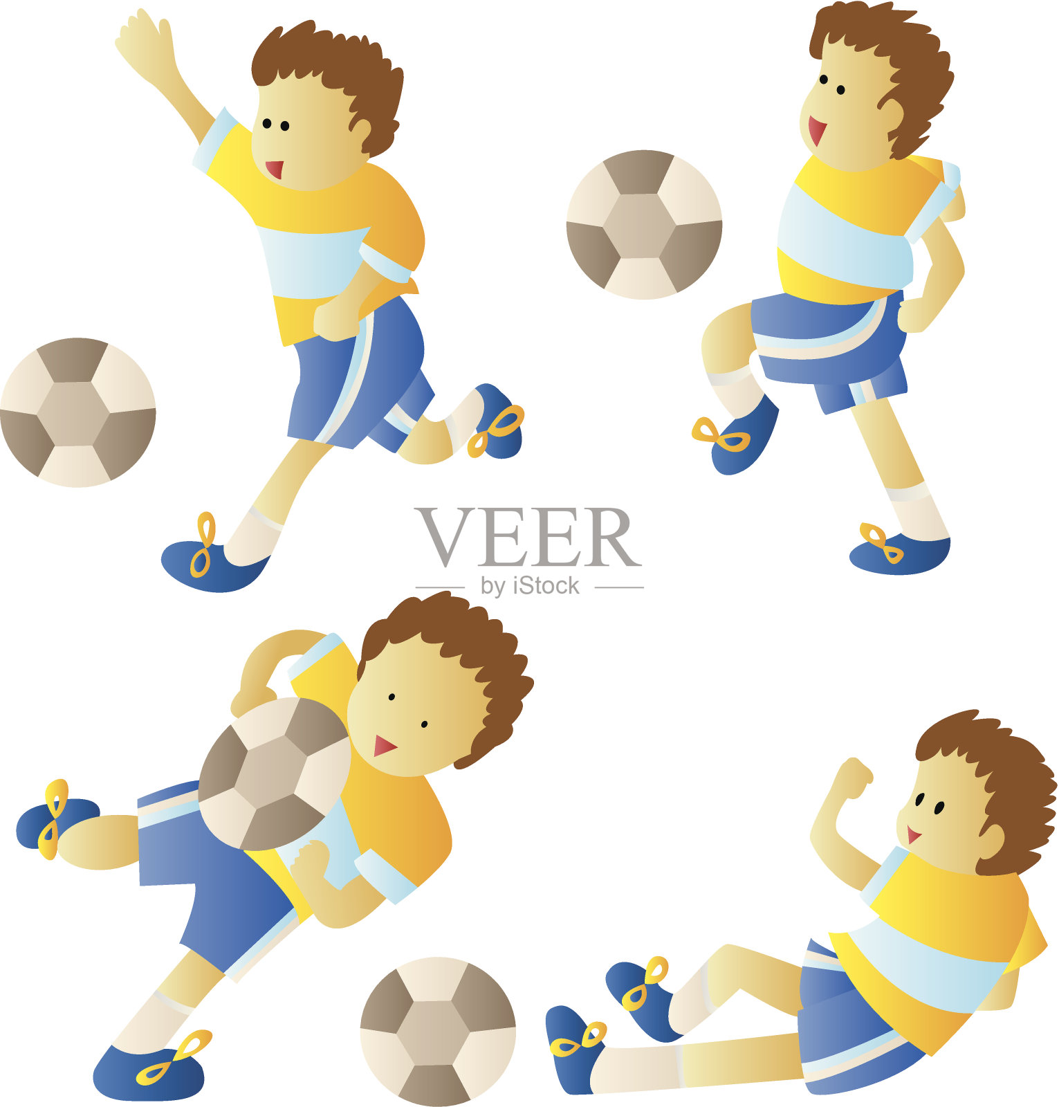 小孩踢足球插画图片素材