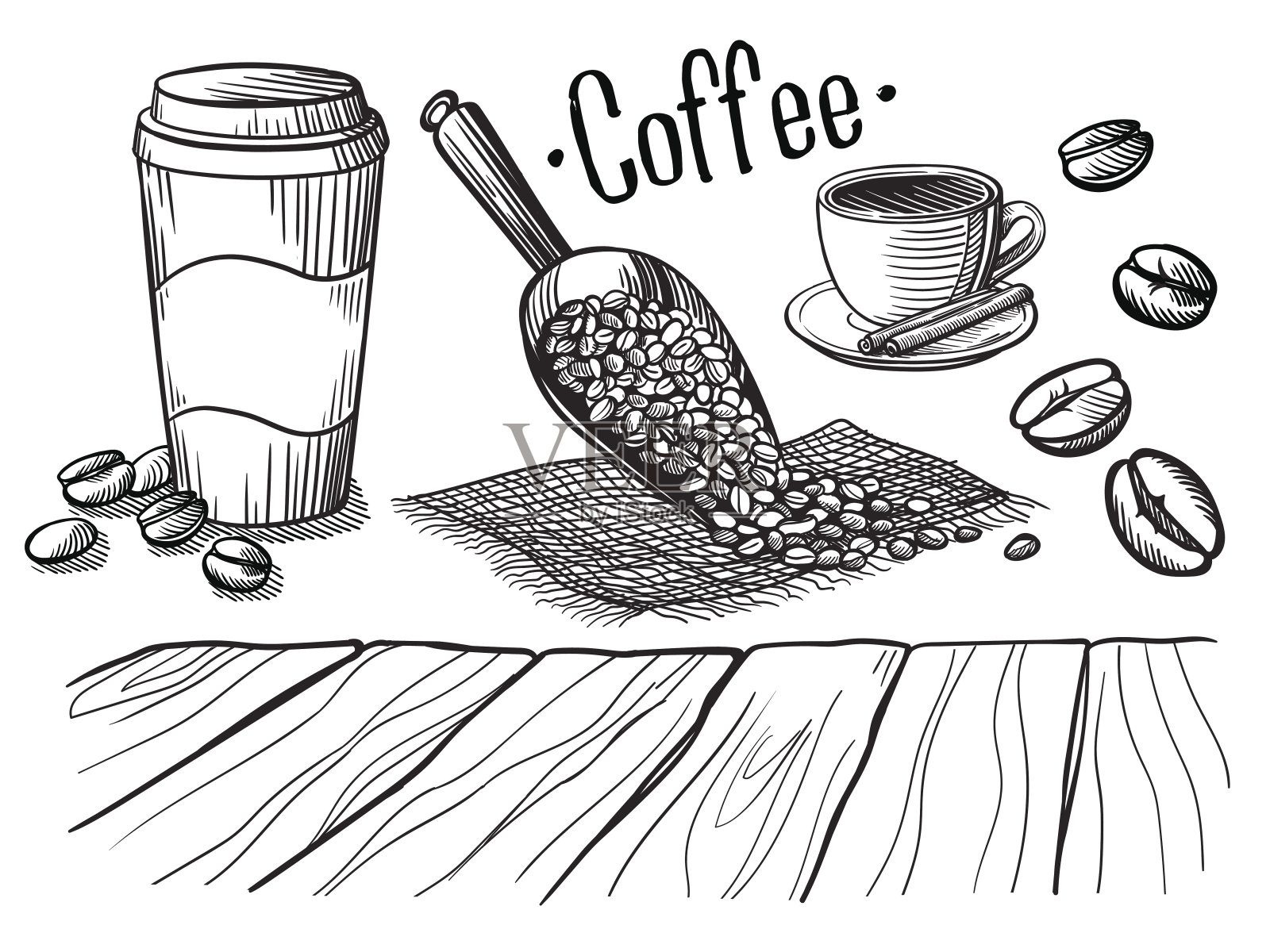 套杯和咖啡特克插画图片素材