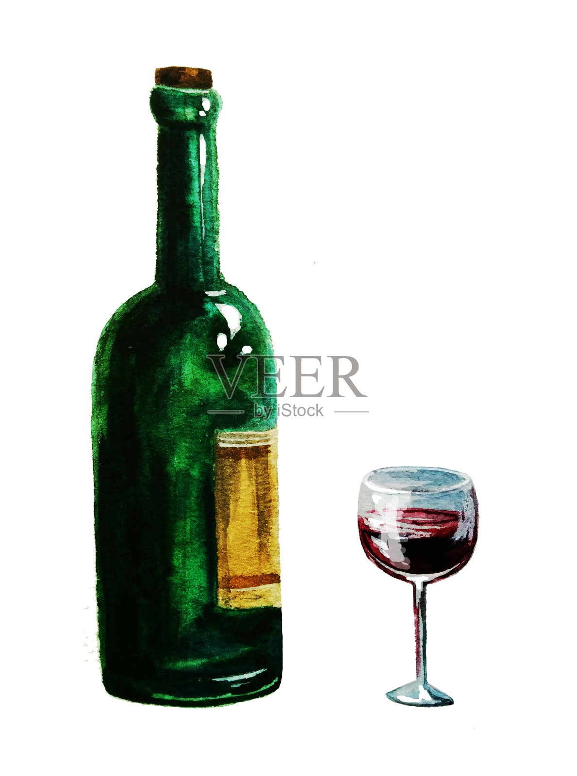 酒，孤立在白色背景，手绘水彩插图设计元素图片