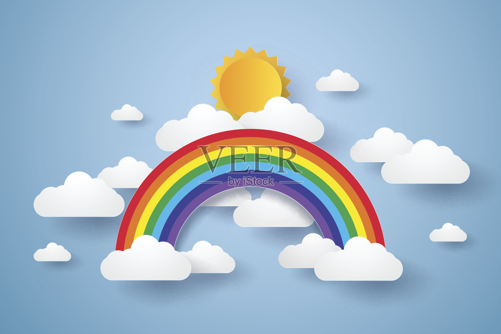 蓝天上有彩虹和白云设计元素图片