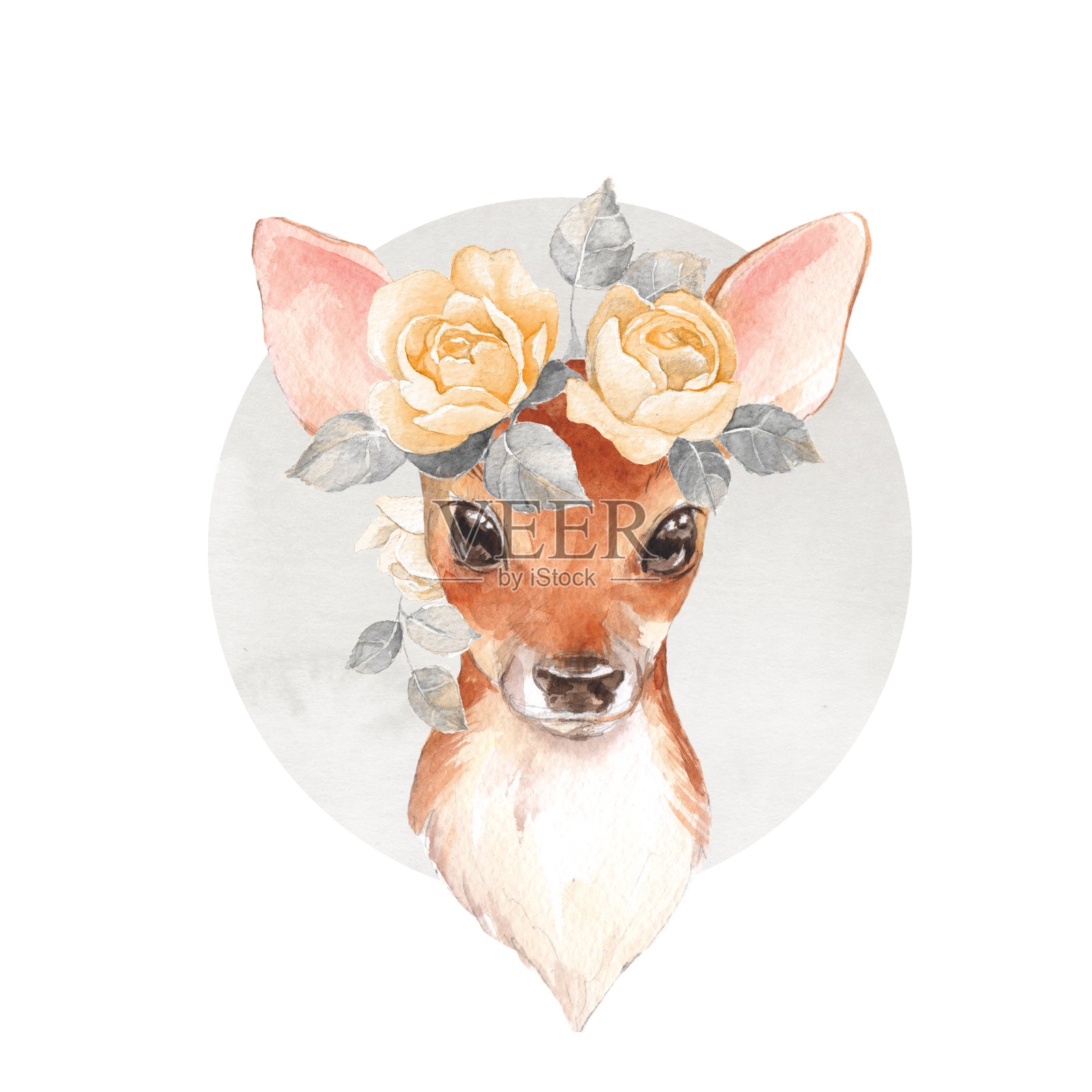 可爱的小鹿。水彩插图设计元素图片