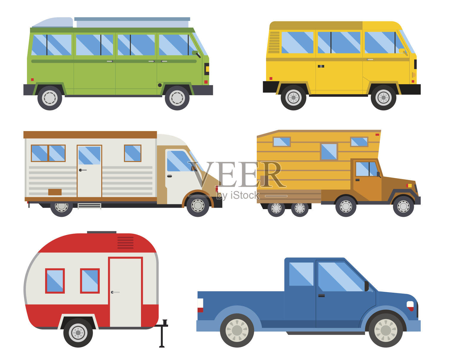 露营者度假旅游汽车夏天自然假日拖车房子矢量插图平坦运输插画图片素材